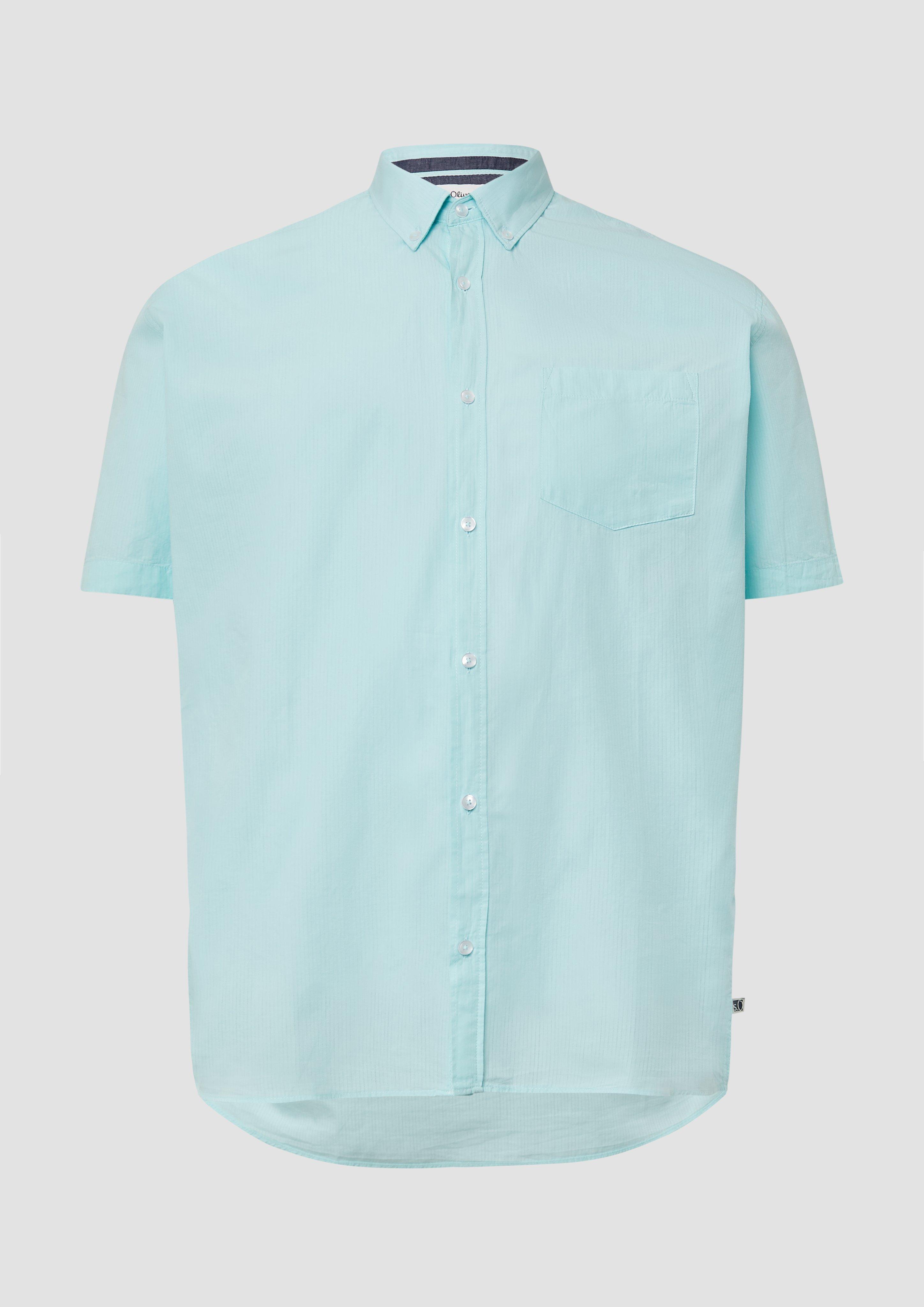 s.Oliver - Regular Fit: Kurzarmhemd mit Struktur-Streifen und Button-Down-Kragen, Herren, türkis