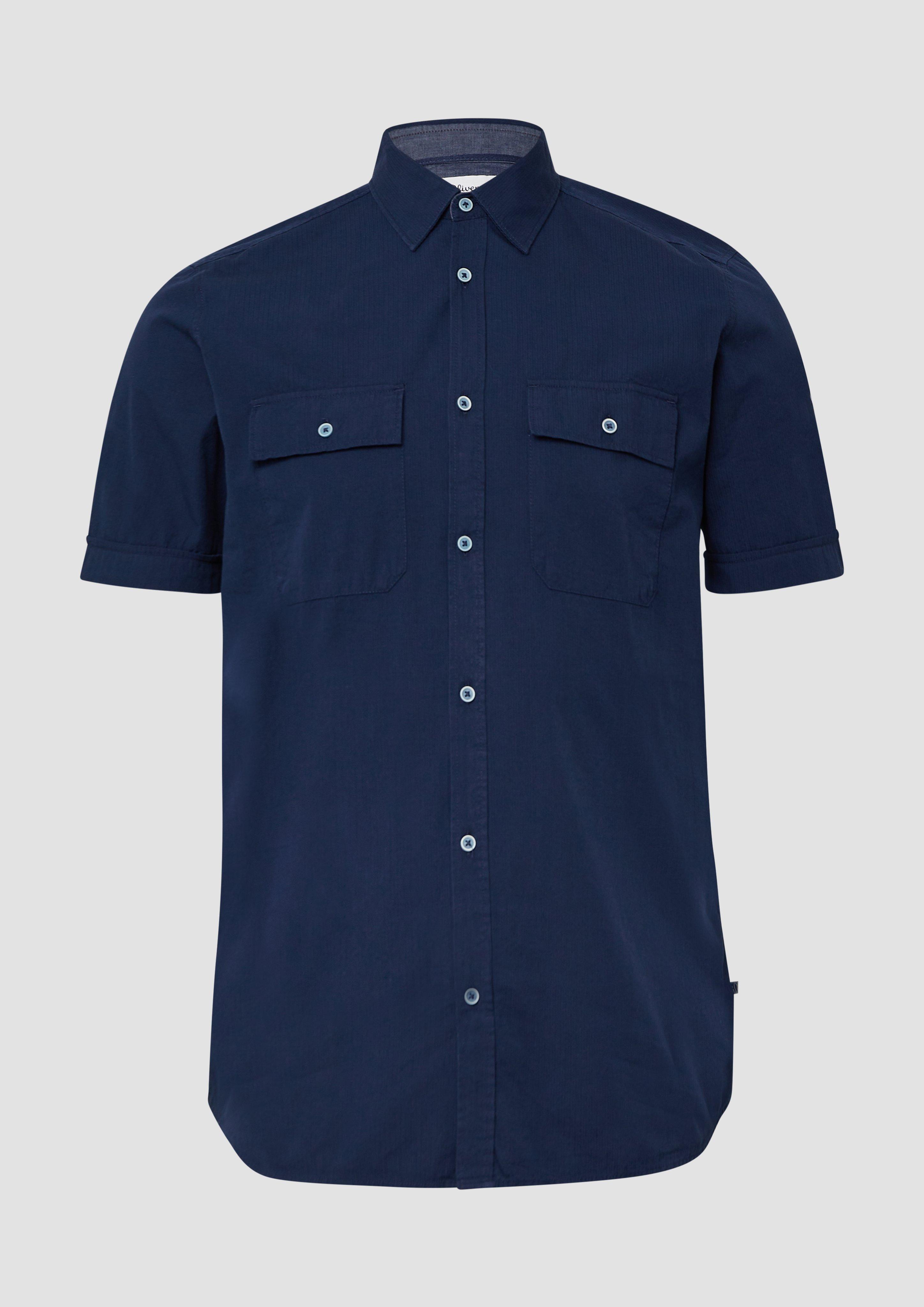 s.Oliver - Regular Fit: Kurzarmhemd mit Strukturstreifen und Kentkragen, Herren, blau