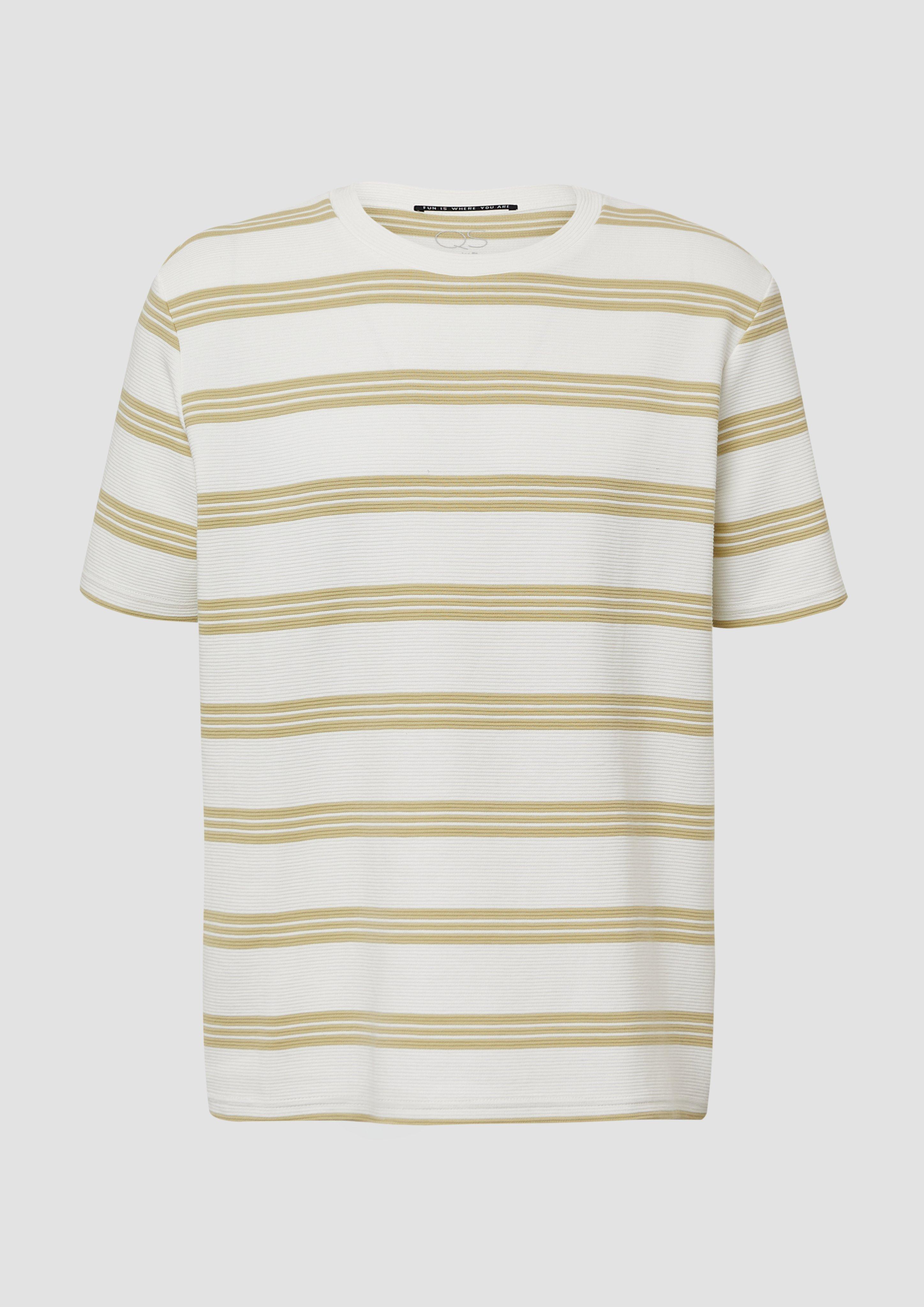 QS - Strukturiertes Jersey-T-Shirt mit Streifen, Herren, creme|braun