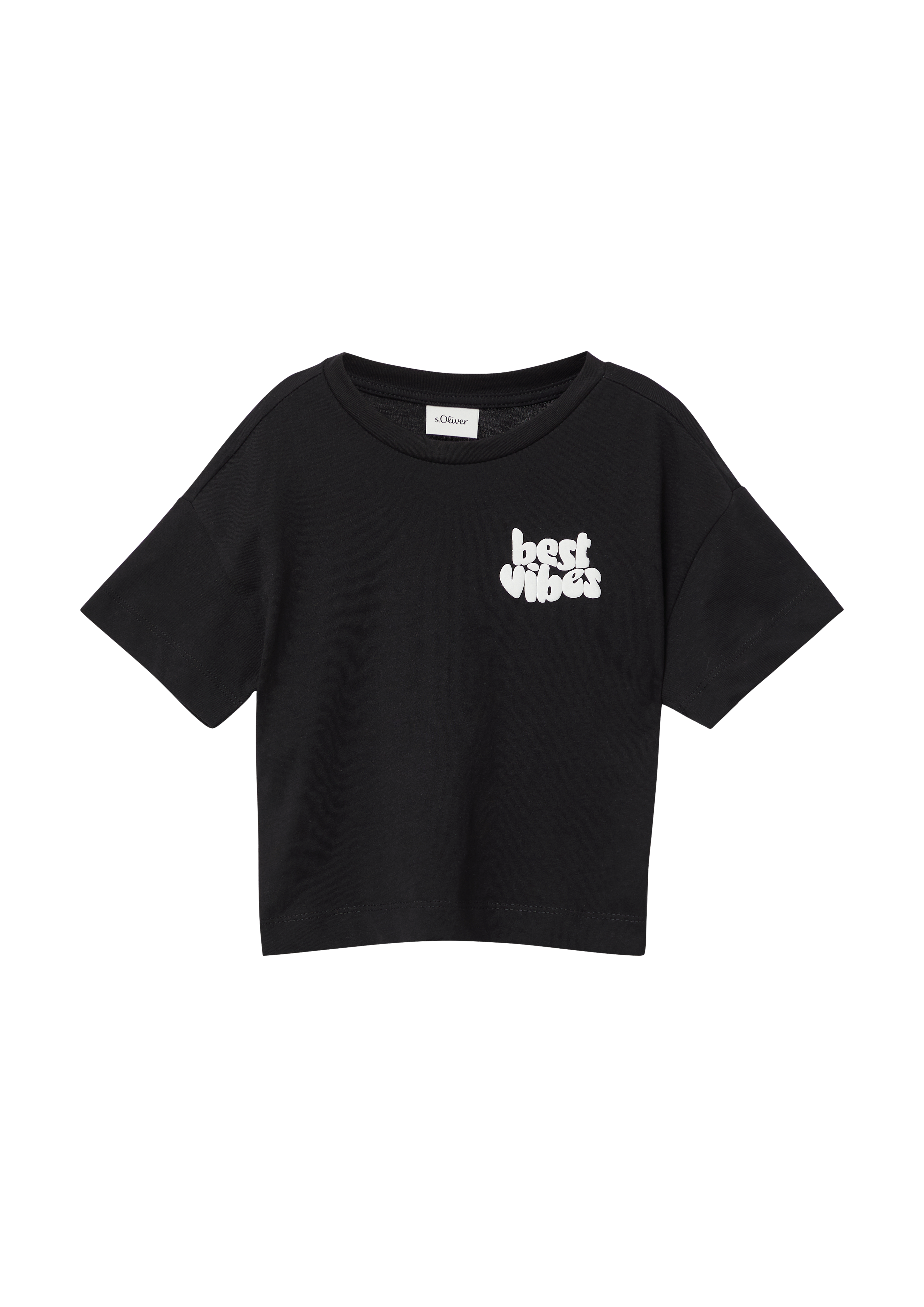s.Oliver - T-Shirt im Boxy-Shape mit Frontprint, Mädchen, schwarz