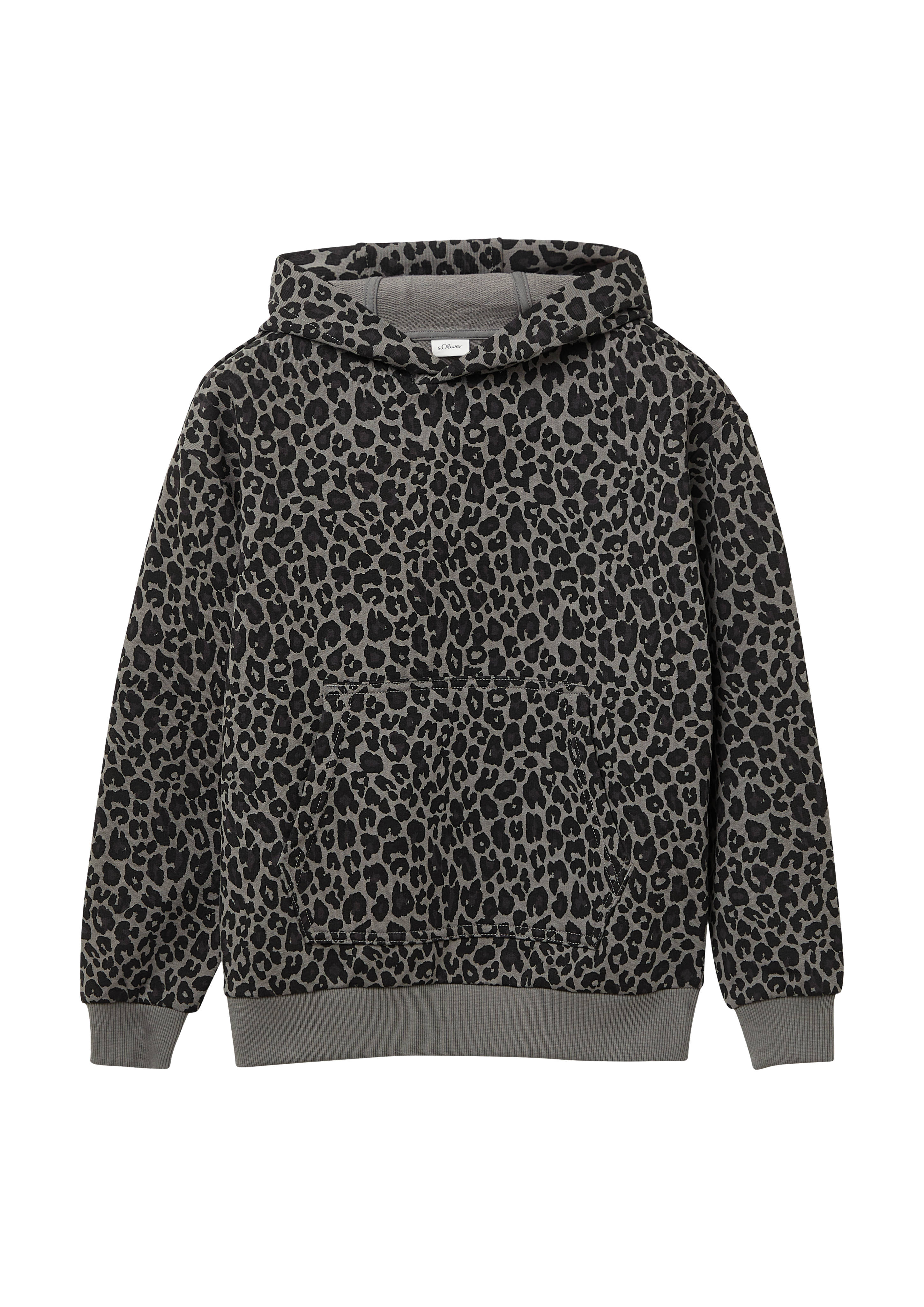 s.Oliver - Kapuzensweatshirt mit Leo-Print, Mädchen, grau