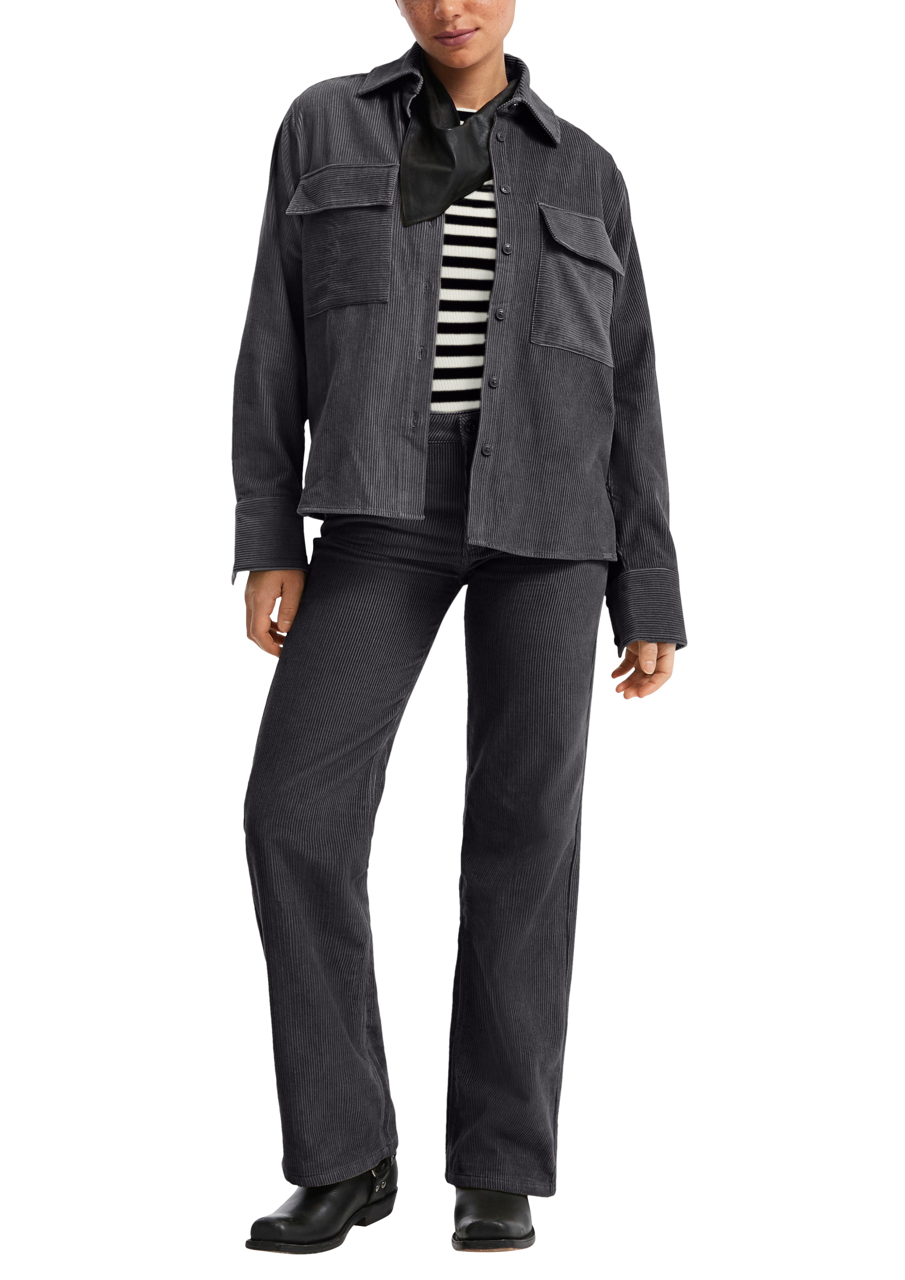QS Cordbluse Langarm Mit Brusttaschen – Klassische Hemdbluse In Cord-Optik, Regular Fit
