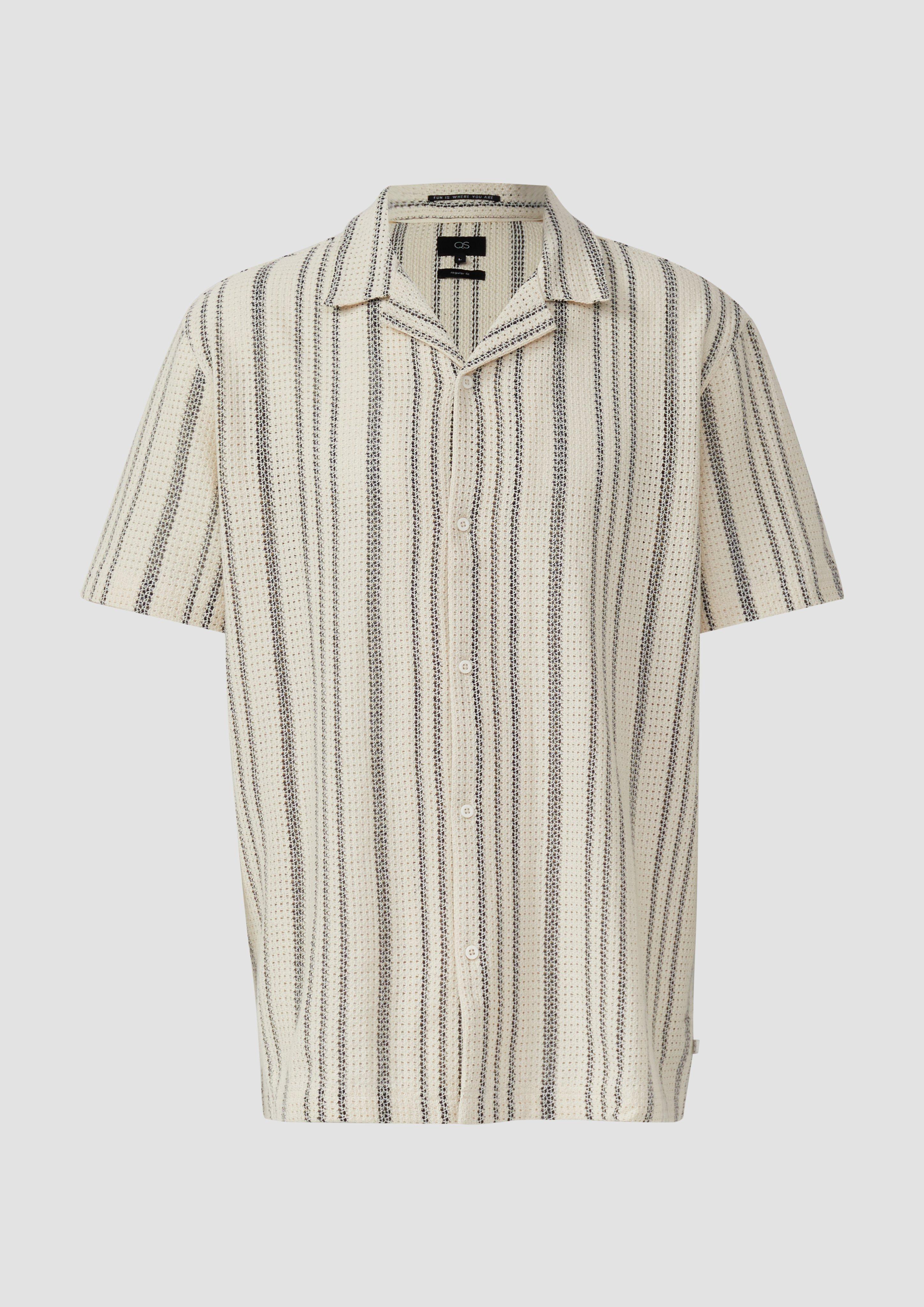 QS - Resort Fit: Kurzarmhemd mit Strukturstreifen, Herren, creme|schwarz