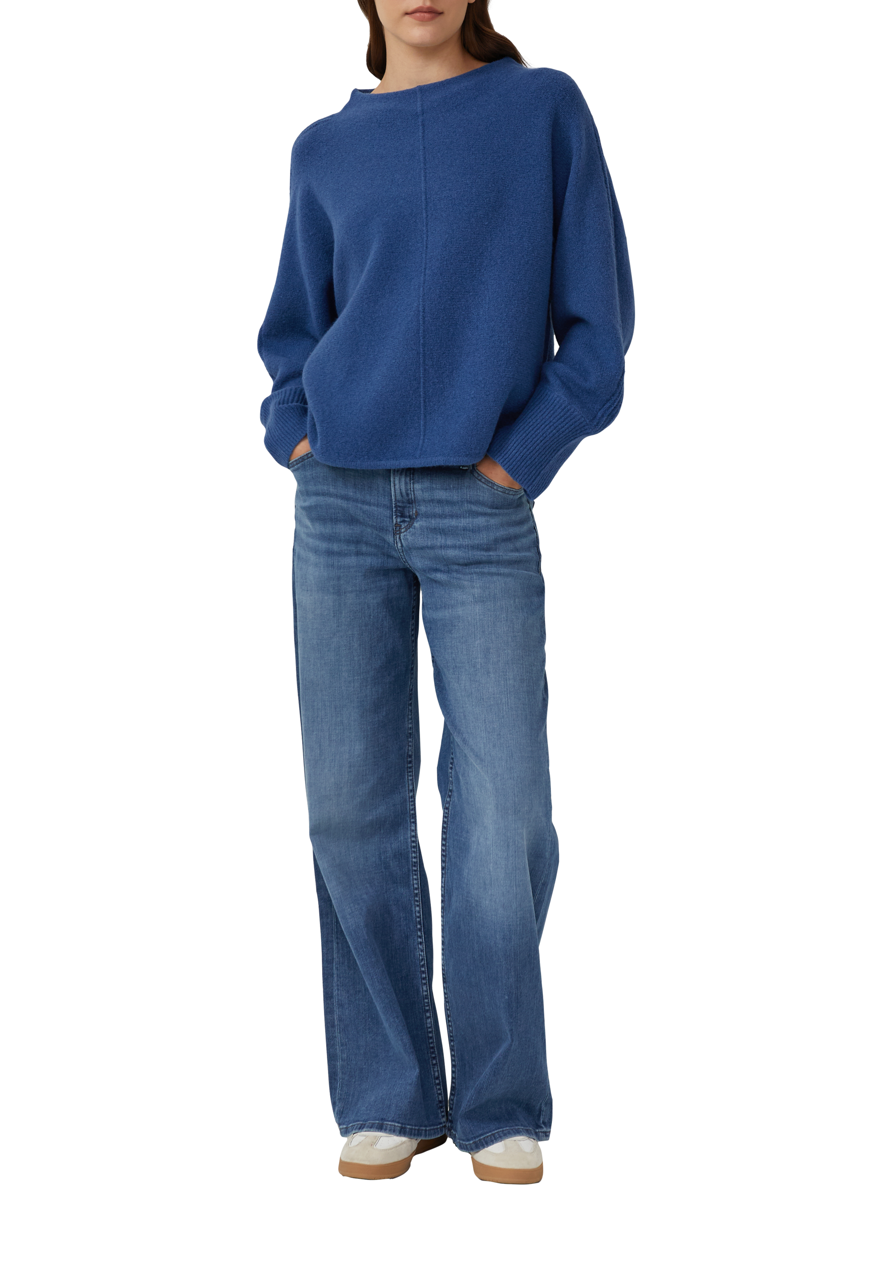 Knitted sweater with stand-up collar and batwing sleeves - Blue