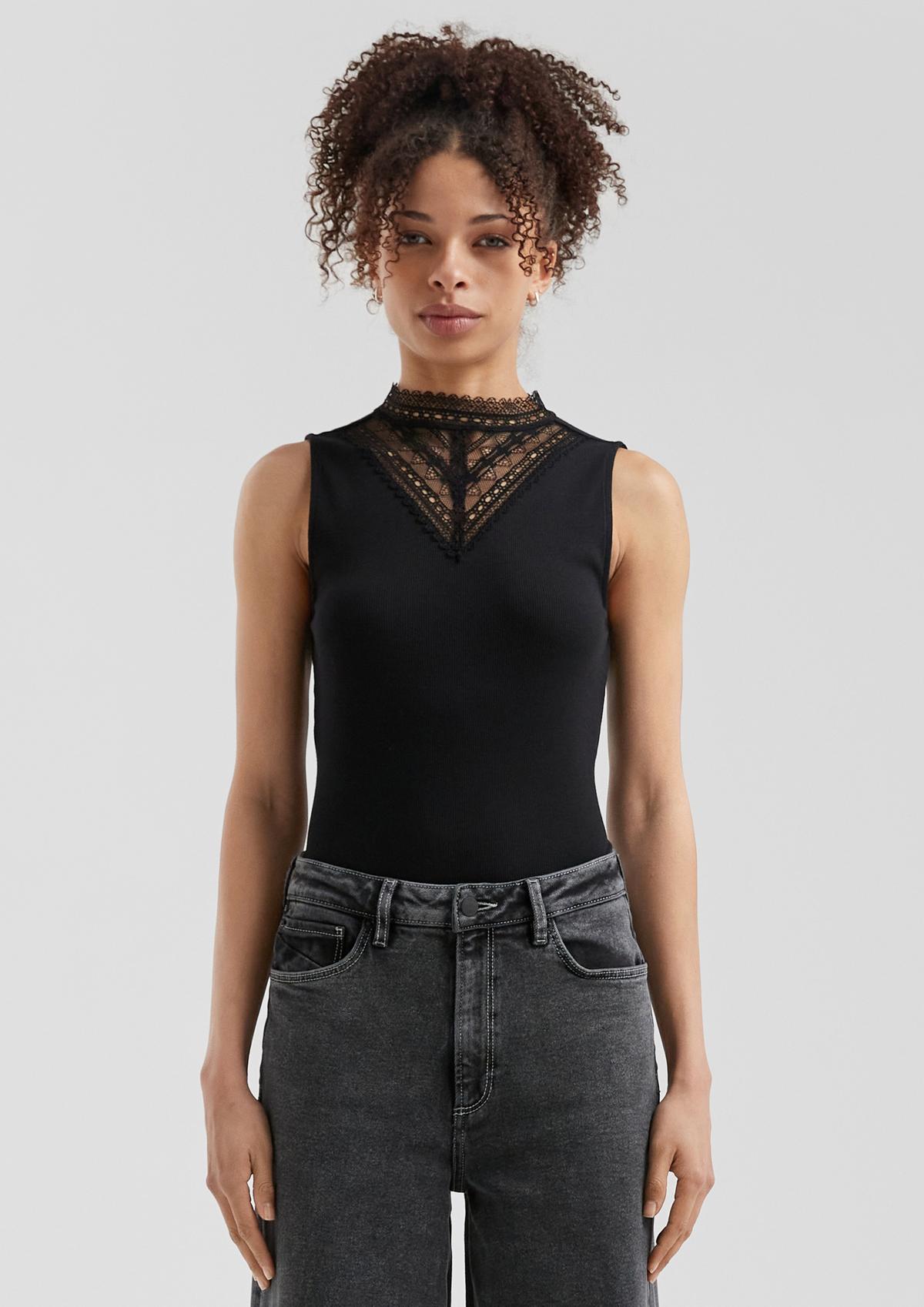 theredthread S split lace tops ブラック THEREDTHREAD / ザレッドスレッド】S split lace tops