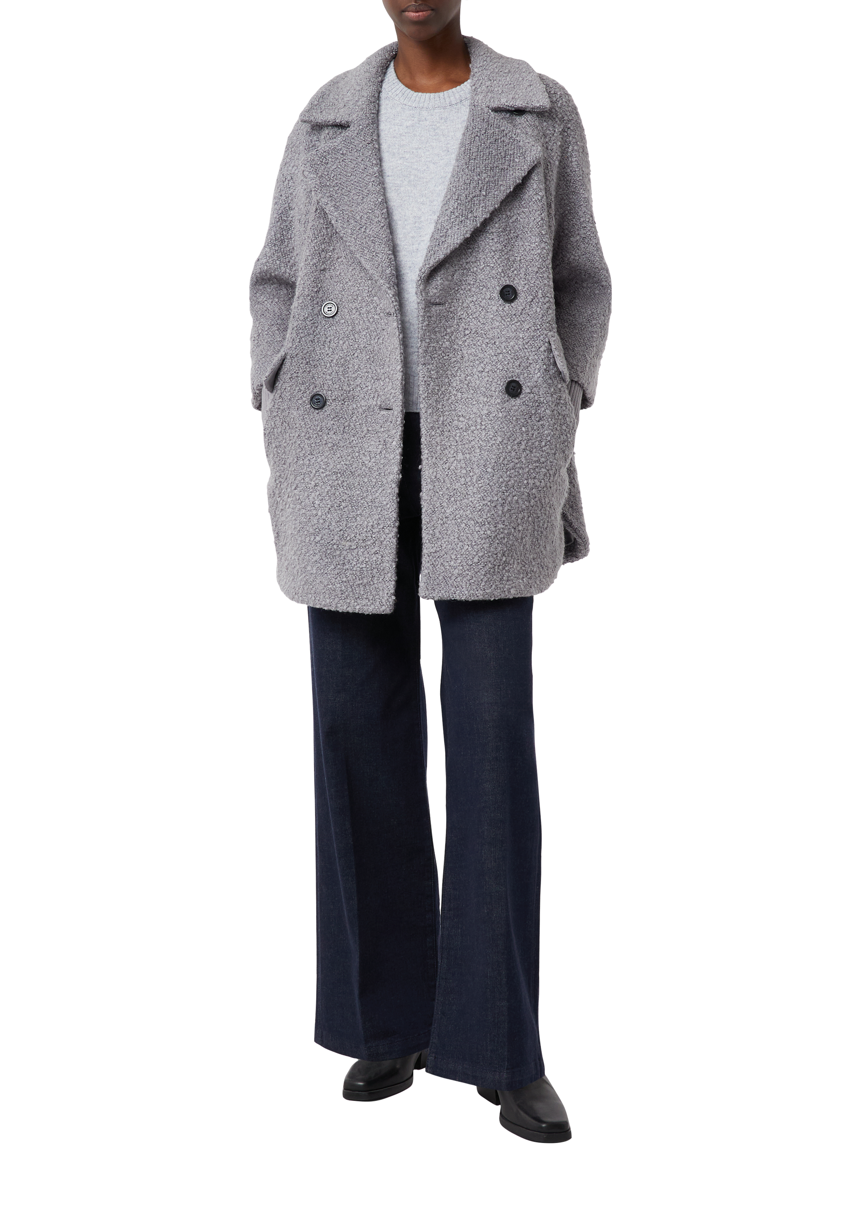 Bouclé jacket with lapel collar - Dark grey | COMMA