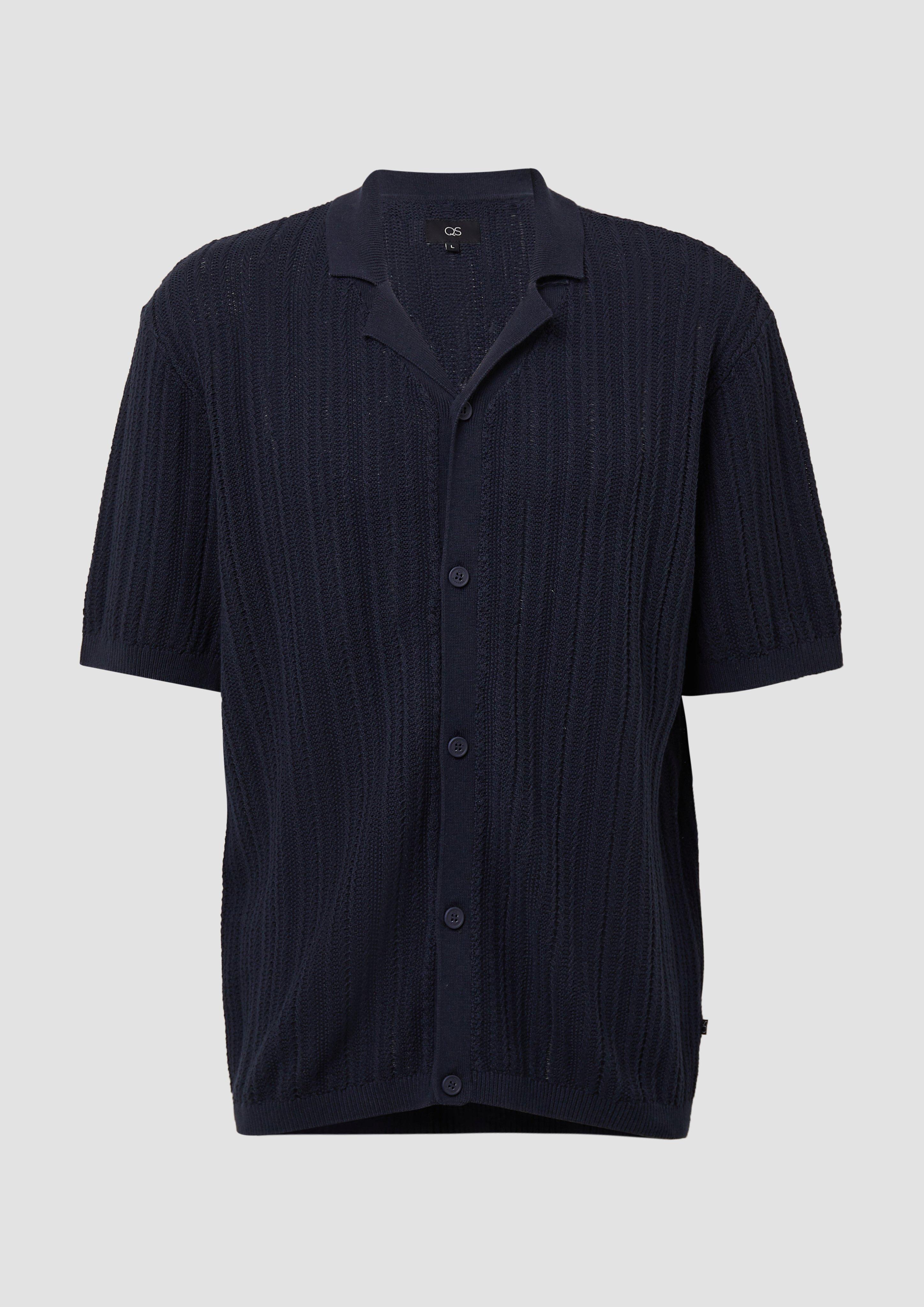 QS - Regular Fit: Gestricktes Resorthemd mit Struktur, Herren, blau