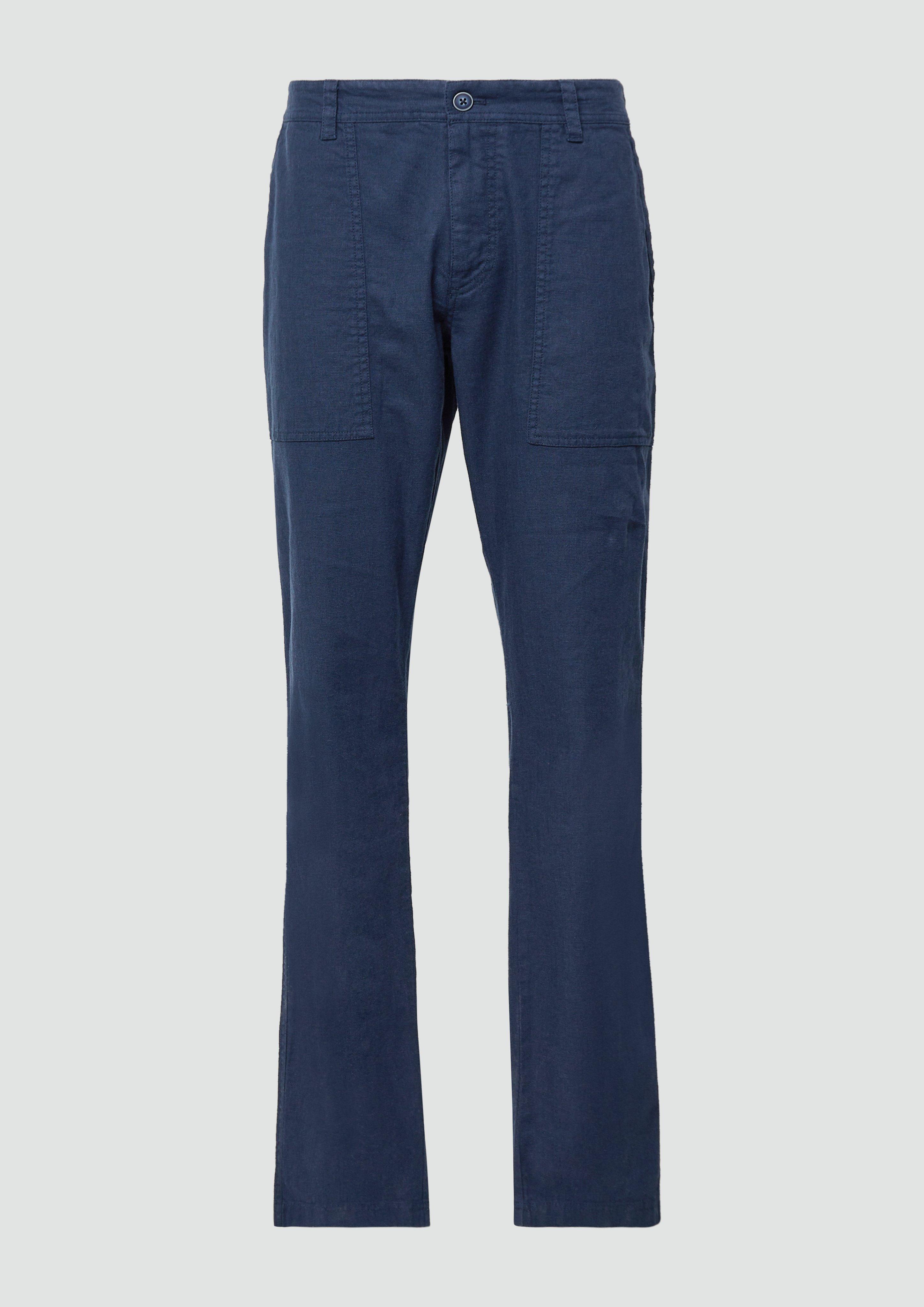 s.Oliver - Detroit: Cropped-Hose aus Leinenmix im Relaxed Fit, Herren, blau
