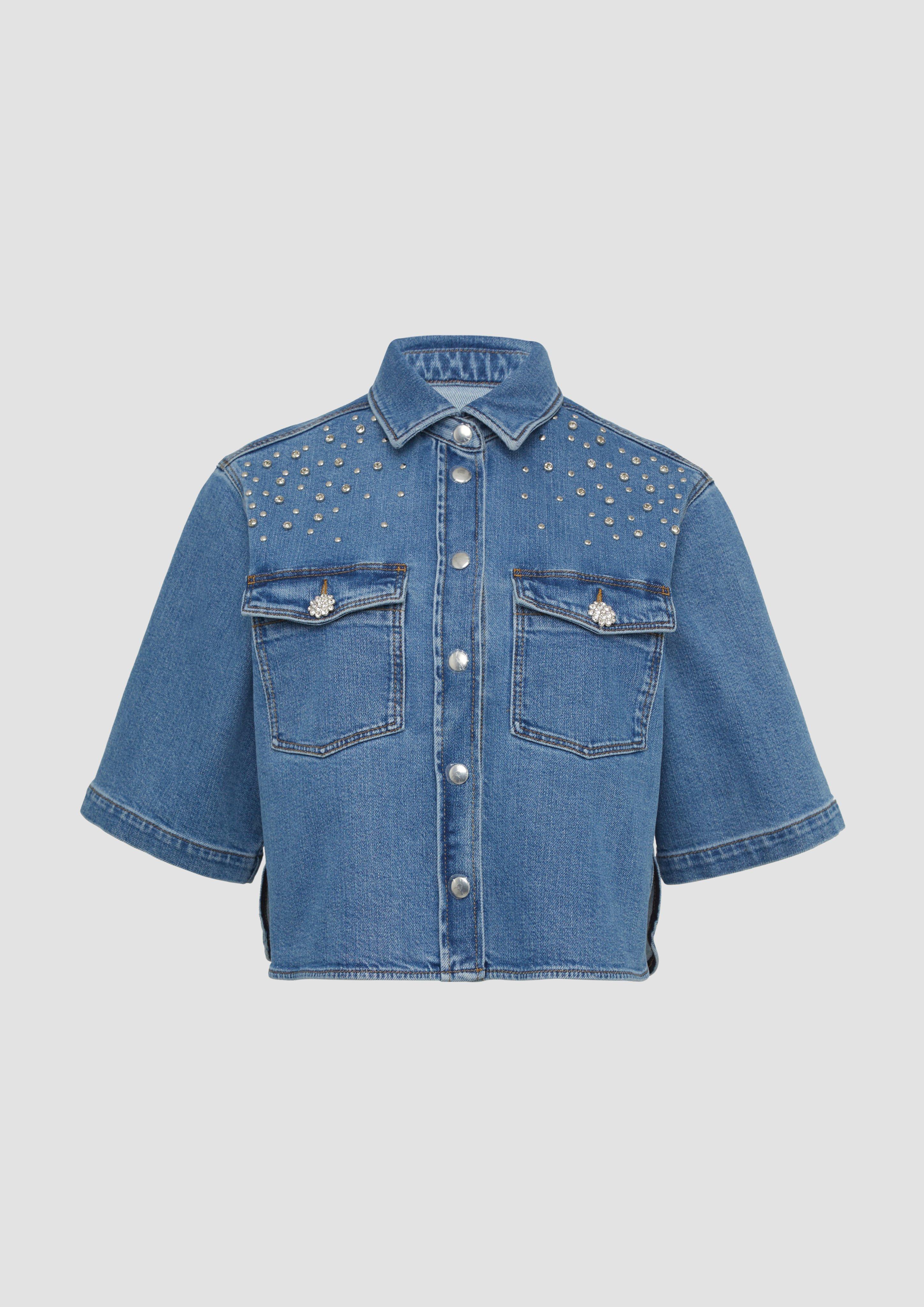 s.Oliver - Jeansjacke mit kurzen Ärmeln und Nieten-Details, Damen, blau