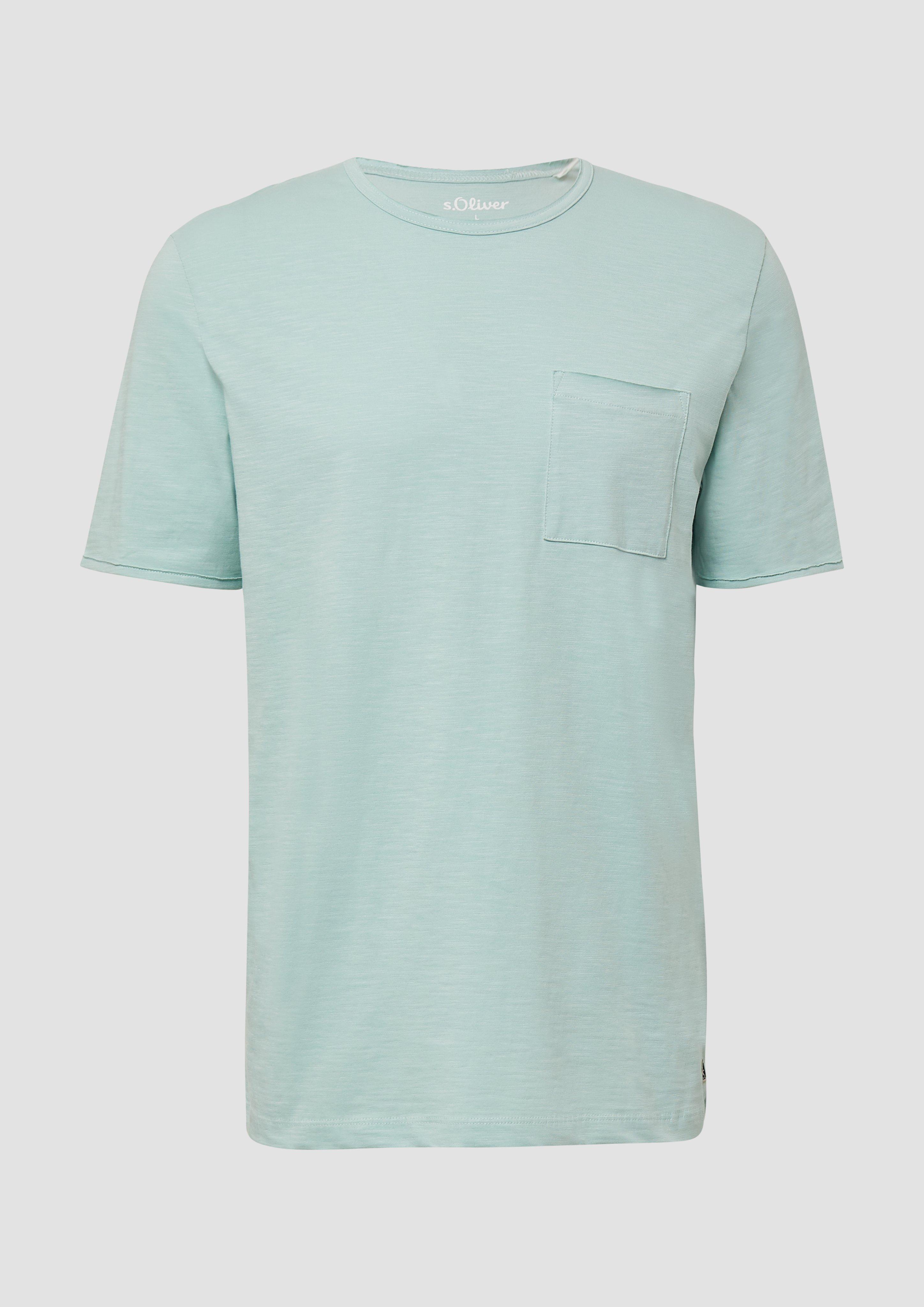 s.Oliver - Flammgarn-T-Shirt mit Brusttasche und offenen Kanten, Herren, türkis