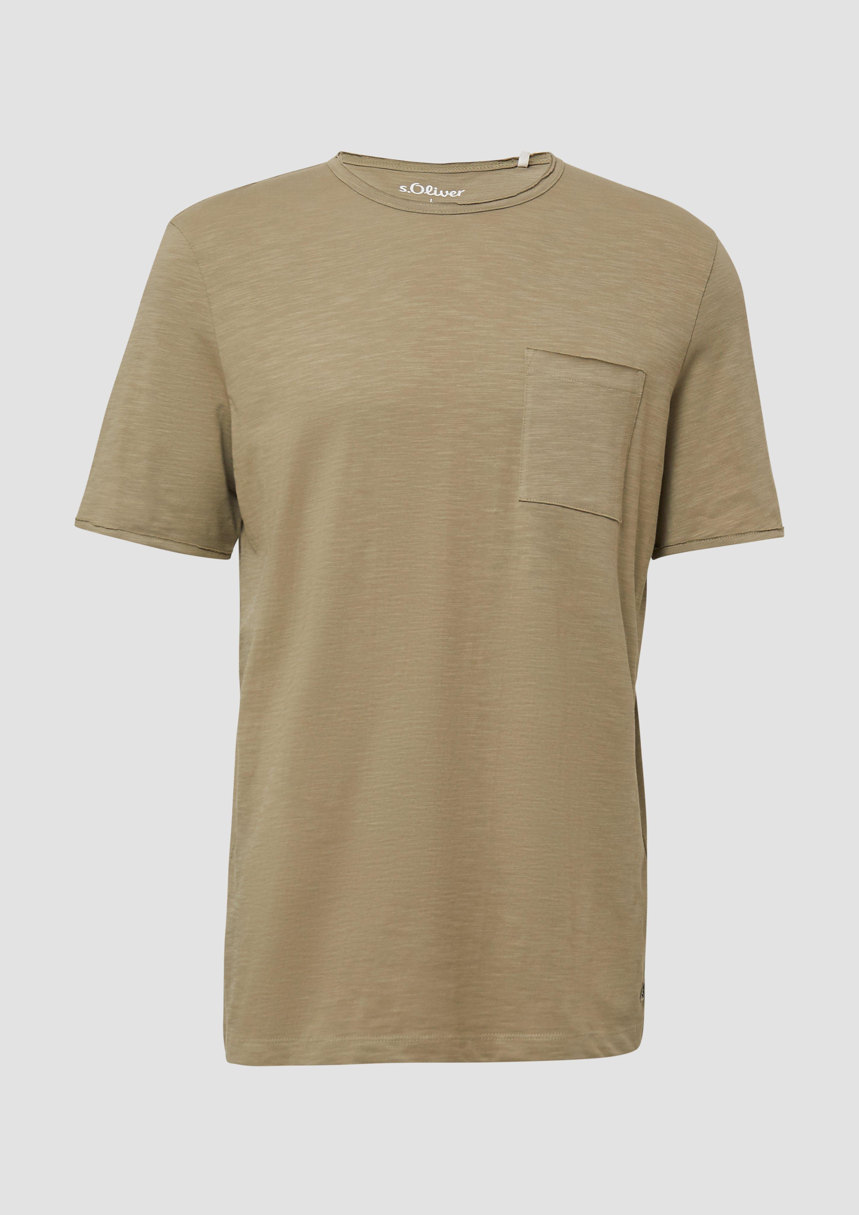 s.Oliver - Flammgarn-T-Shirt mit Brusttasche und offenen Kanten, Herren, Grün