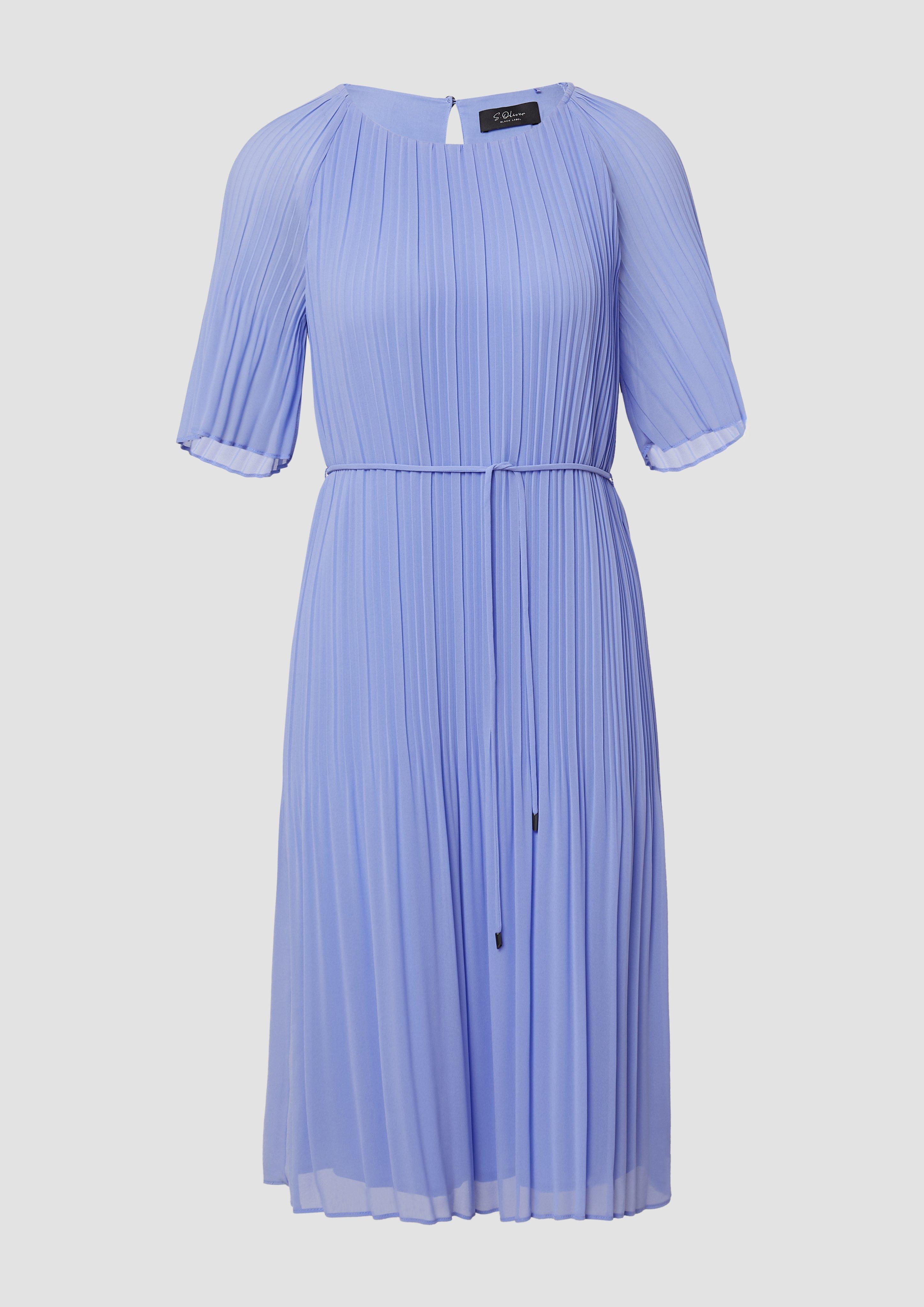 s.Oliver - Plissiertes Chiffon-Kleid mit Raglanärmeln, Damen, blau