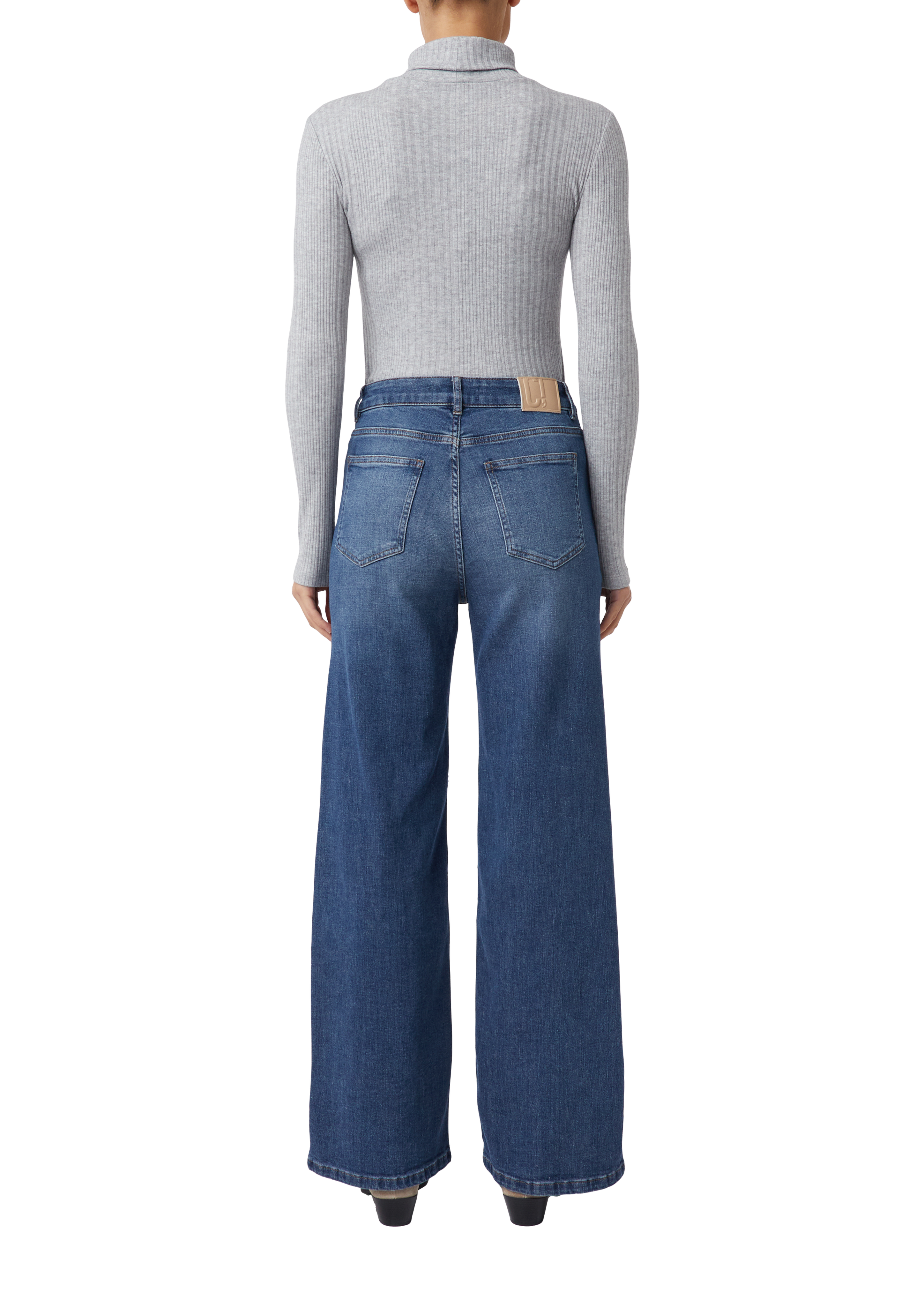 【THE MOZZ】Curved Nylon Denim Setup Pants Chimala - Medium Wash Adjustable Waist Denim Pants – Frances May