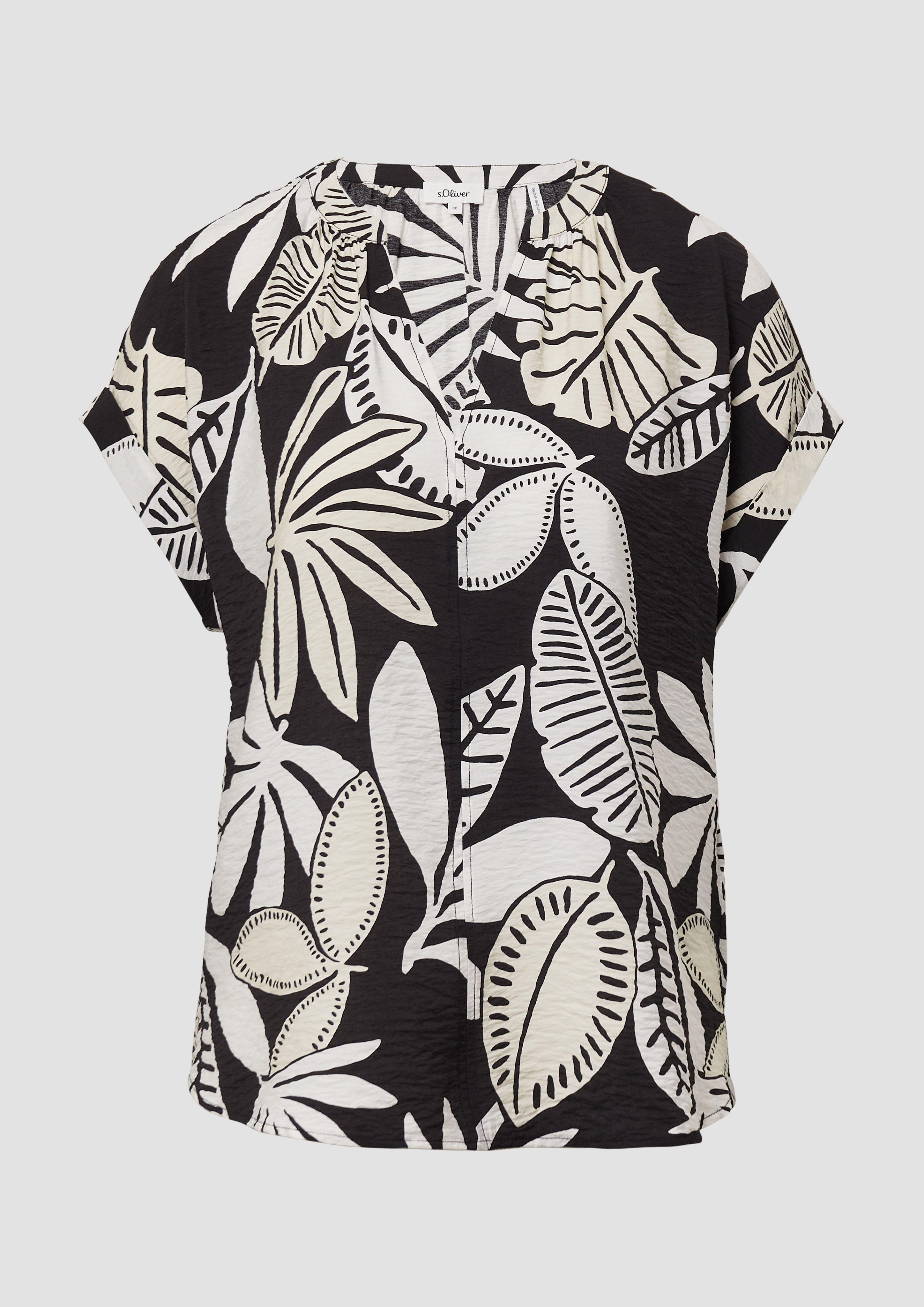 s.Oliver - Strukturierte Bluse mit Raff-Details, Damen, schwarz
