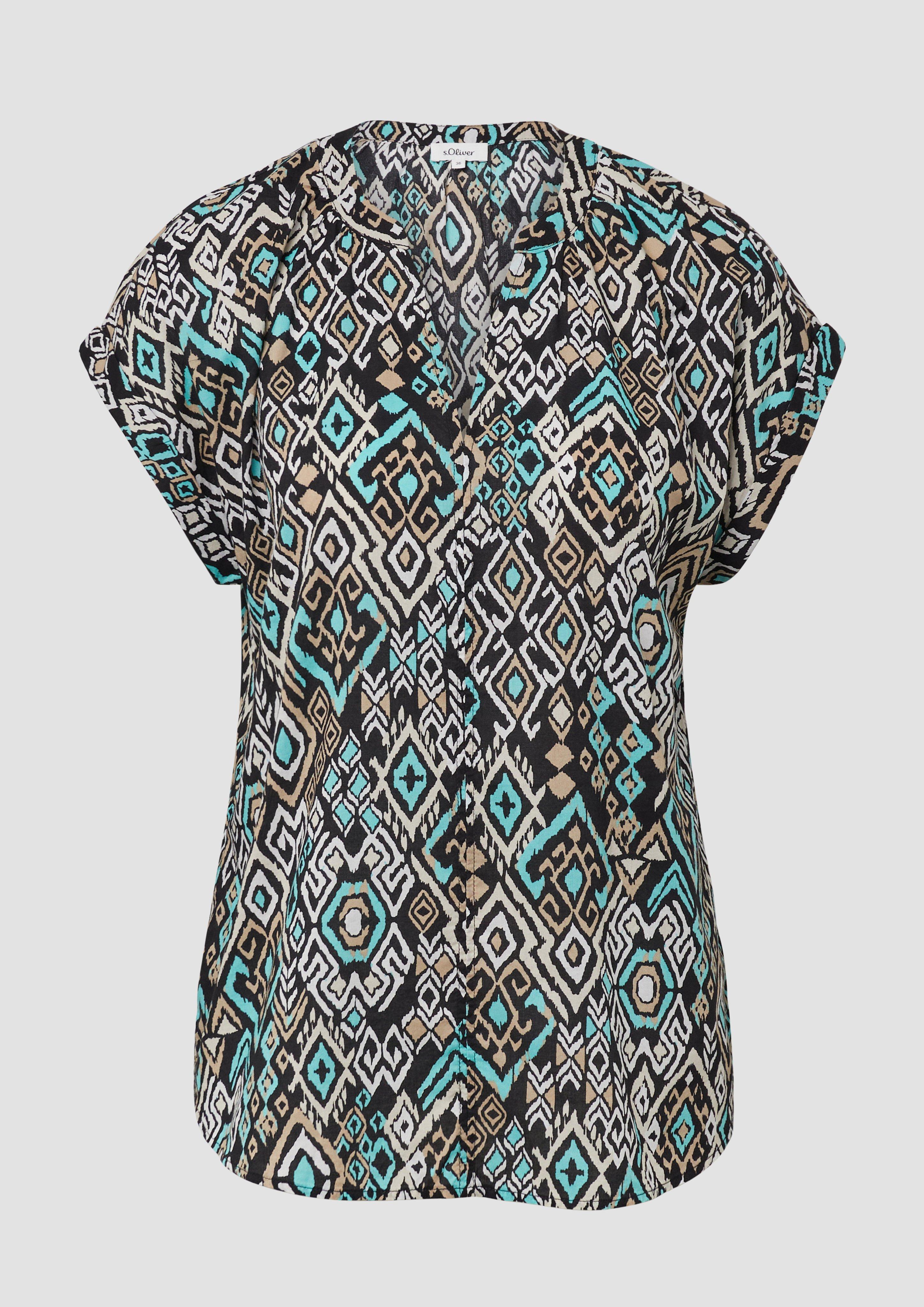 s.Oliver - Leichte Baumwoll-Bluse mit All-over-Print, Damen, schwarz|mehrfarbig
