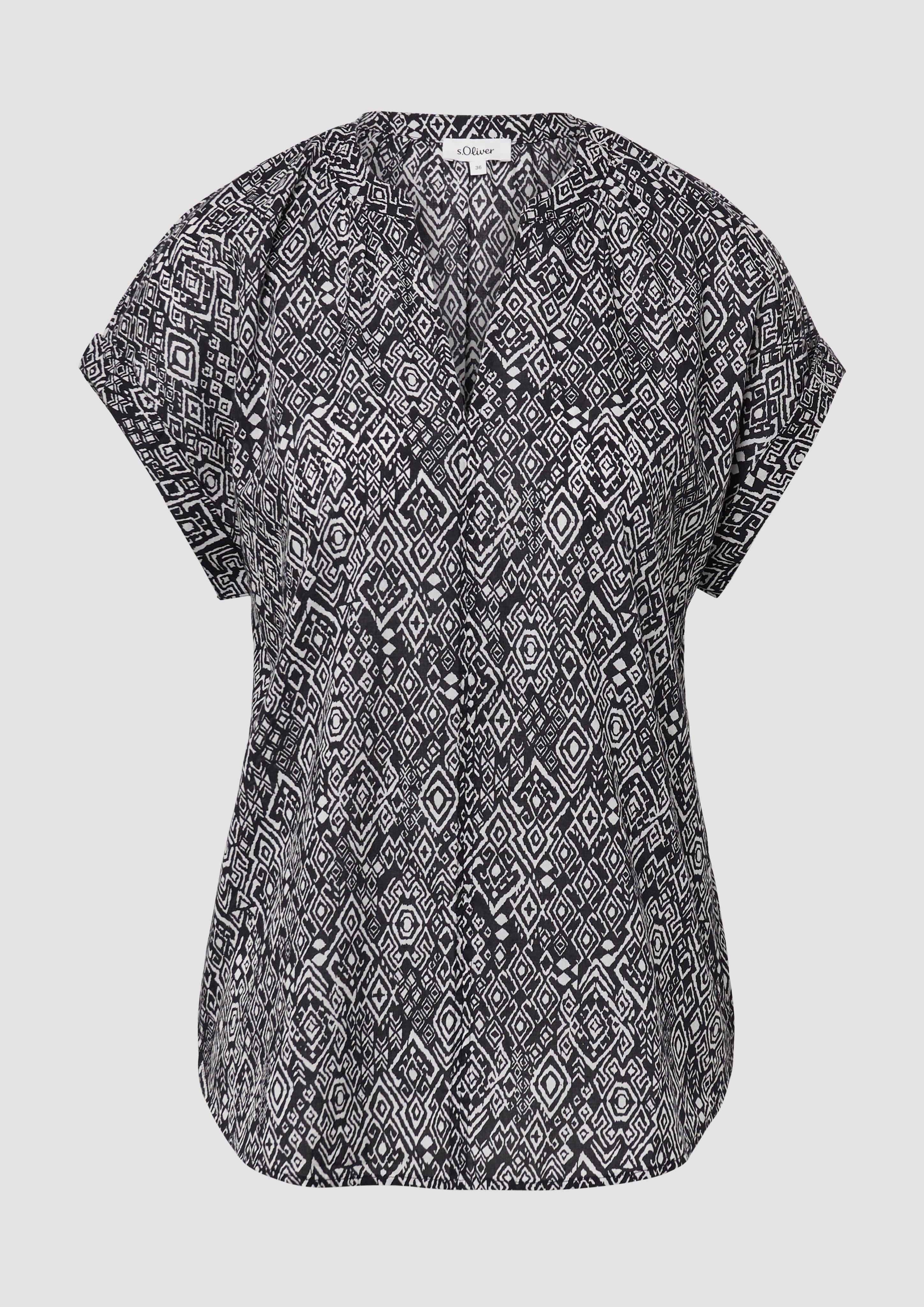 s.Oliver - Leichte Baumwoll-Bluse mit All-over-Print, Damen, schwarz