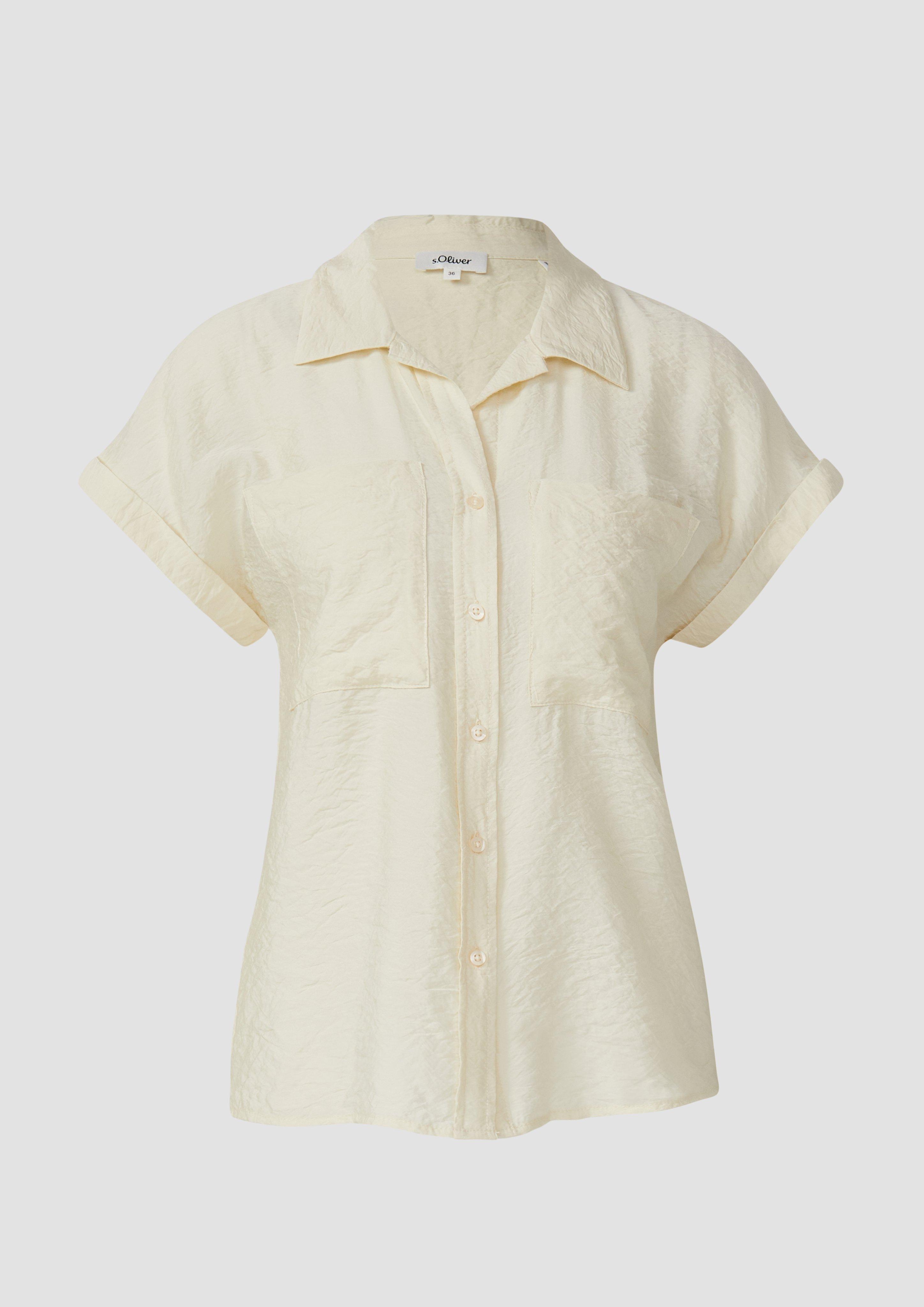 s.Oliver - Bluse aus strukturiertem Viskosemix mit aufgesetzter Tasche, Damen, creme