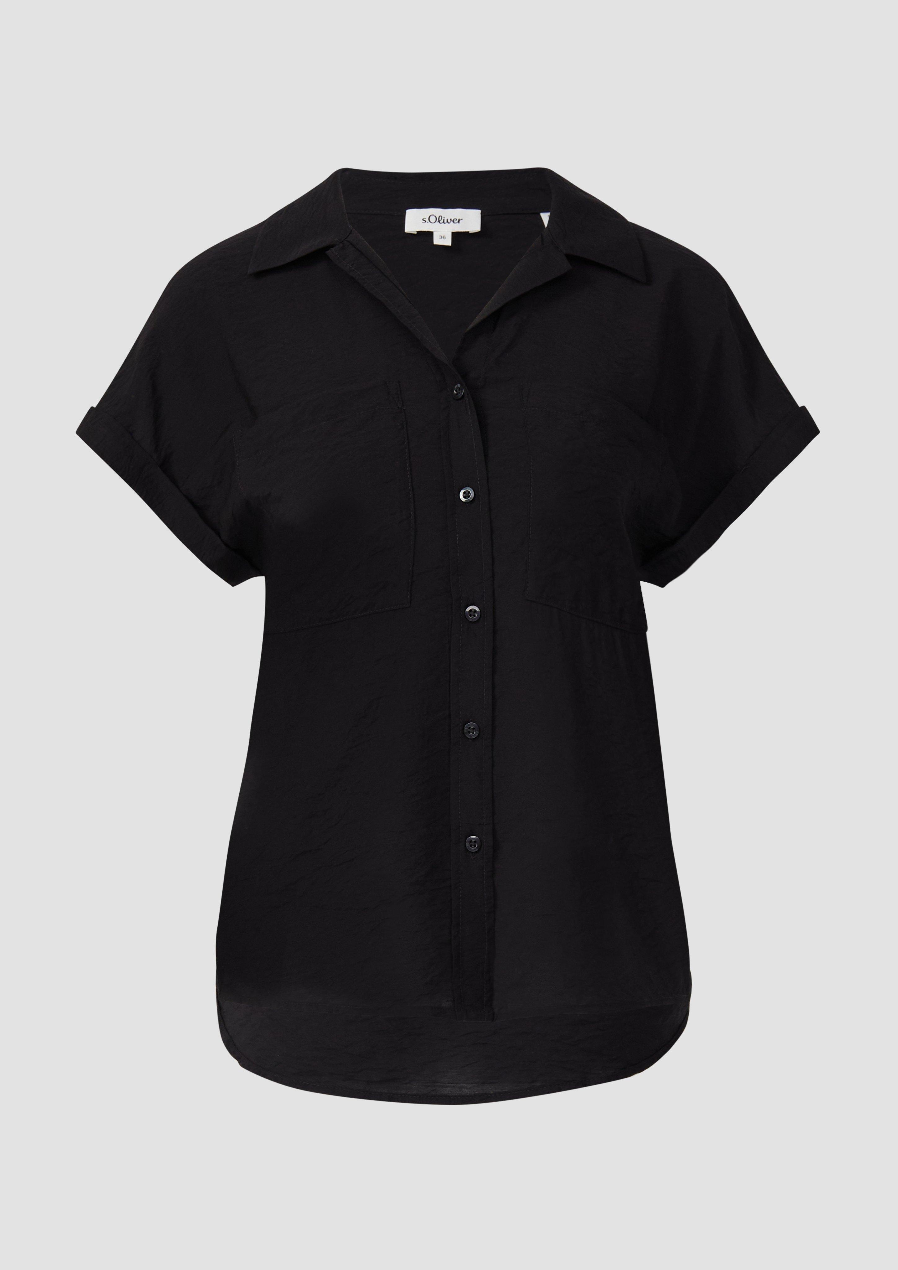 s.Oliver - Bluse aus strukturiertem Viskosemix mit aufgesetzter Tasche, Damen, schwarz