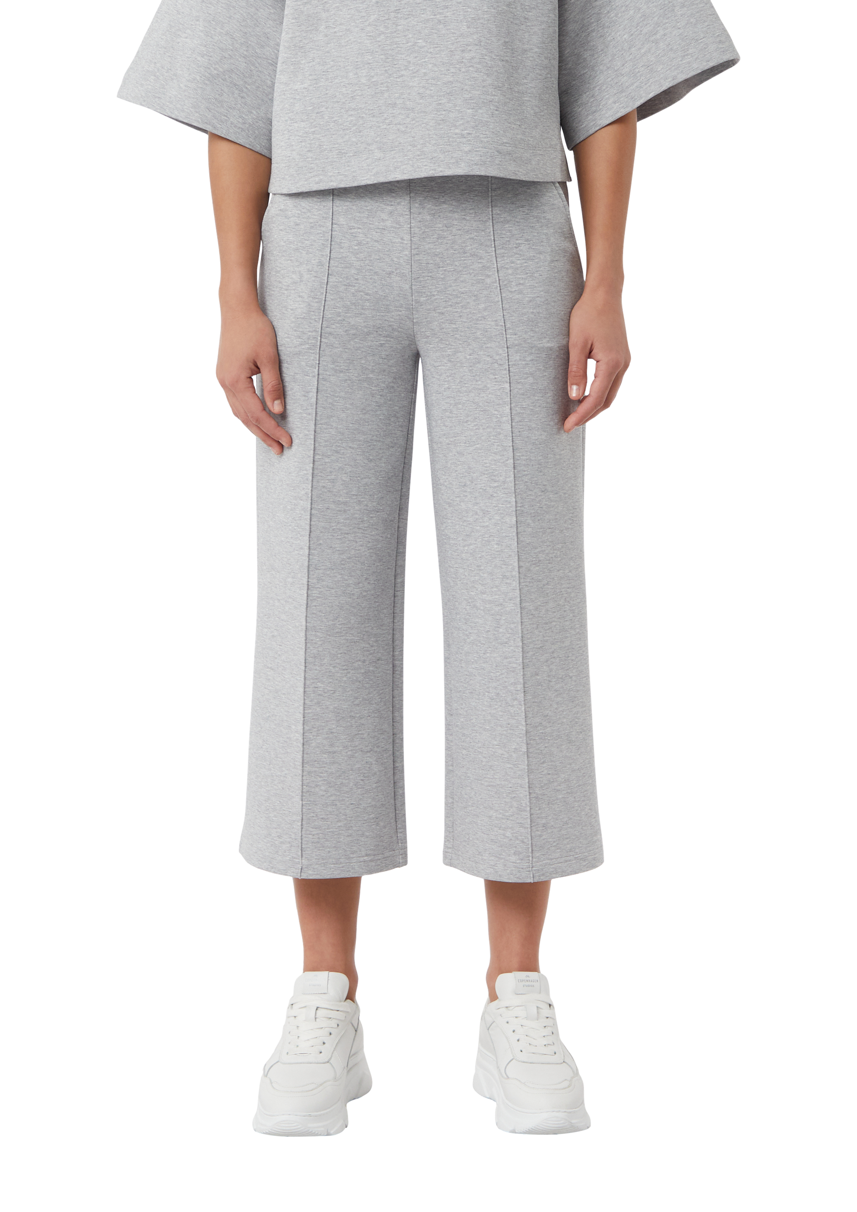 Sweatshirt fabric culottes with pintucks - Grey melange | COMMA