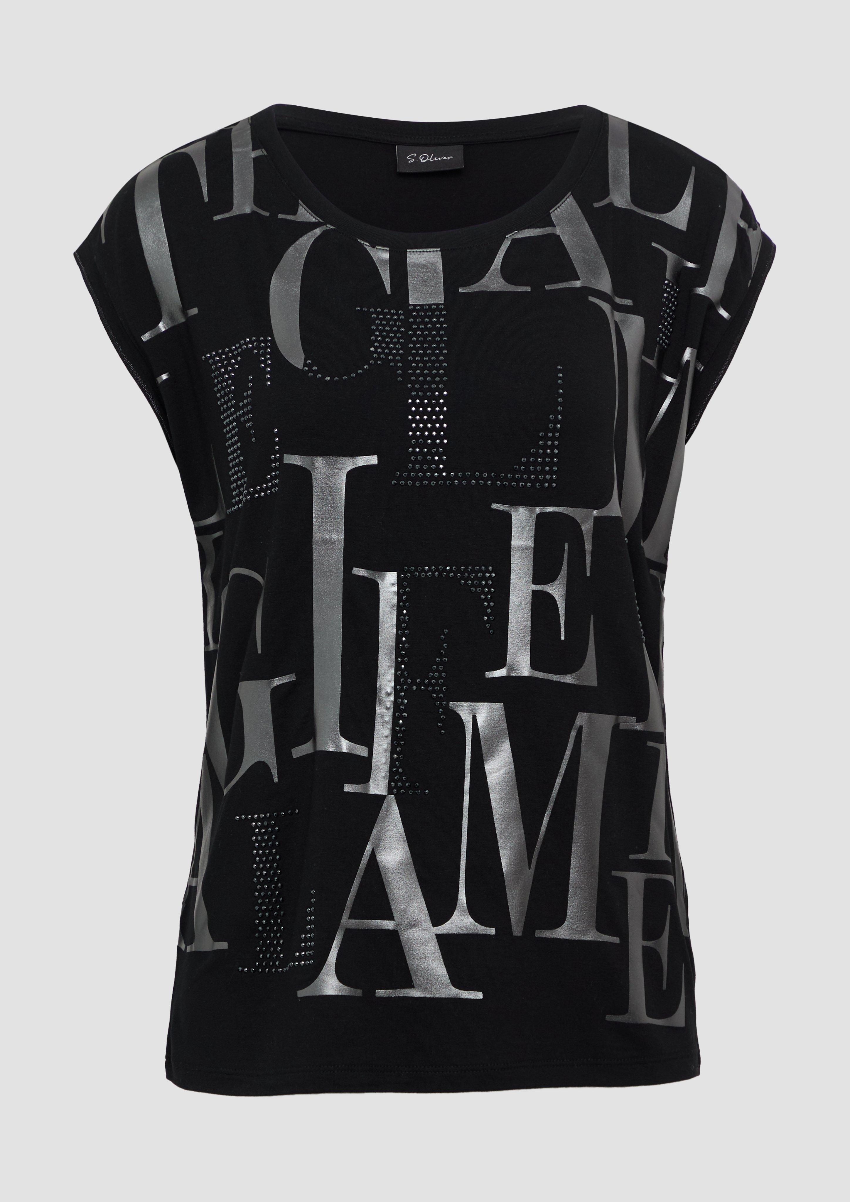 s.Oliver - T-Shirt mit glänzendem Folienprint, Damen, schwarz