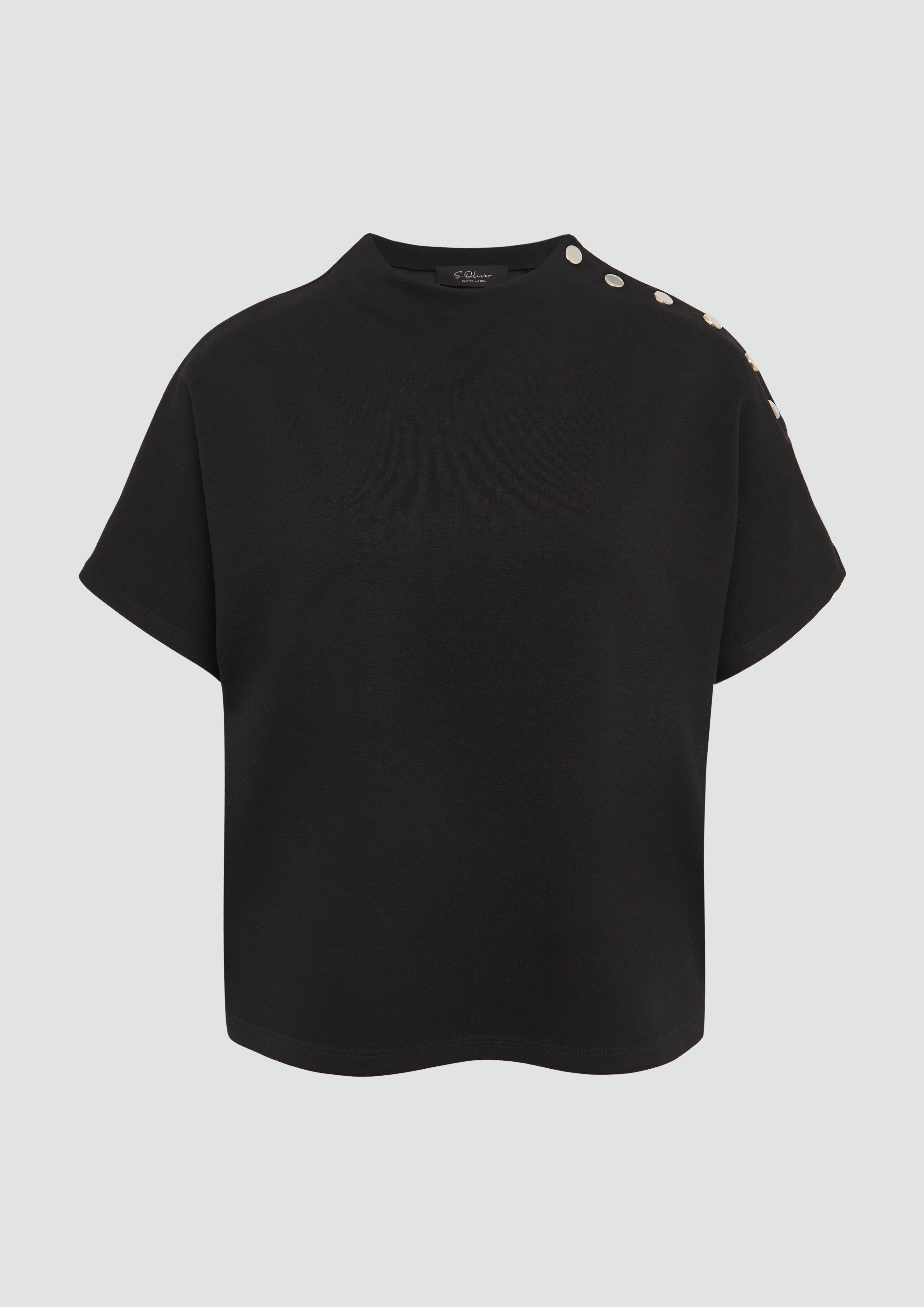 s.Oliver - Jersey-Shirt mit dekorativen Knöpfen, Damen, schwarz