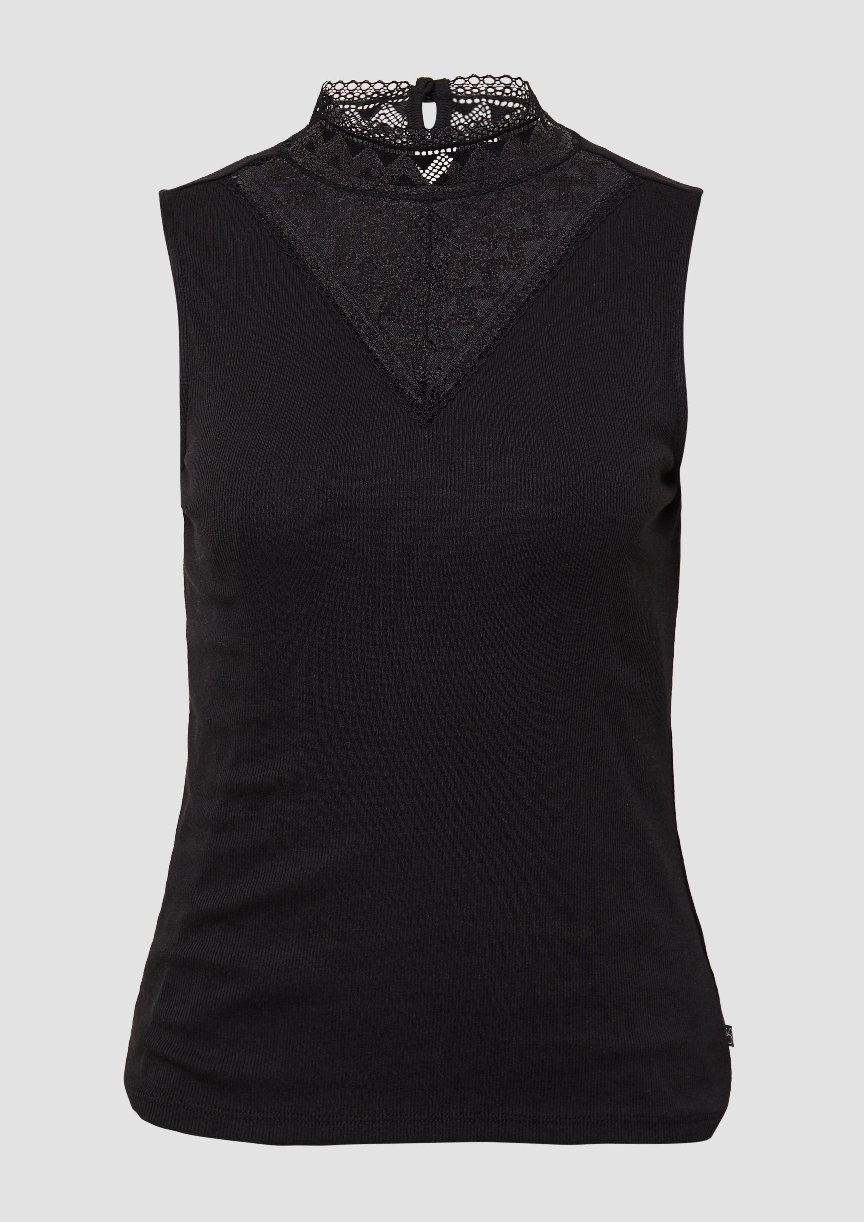 QS - Top mit Spitzeneinsatz, Damen, schwarz
