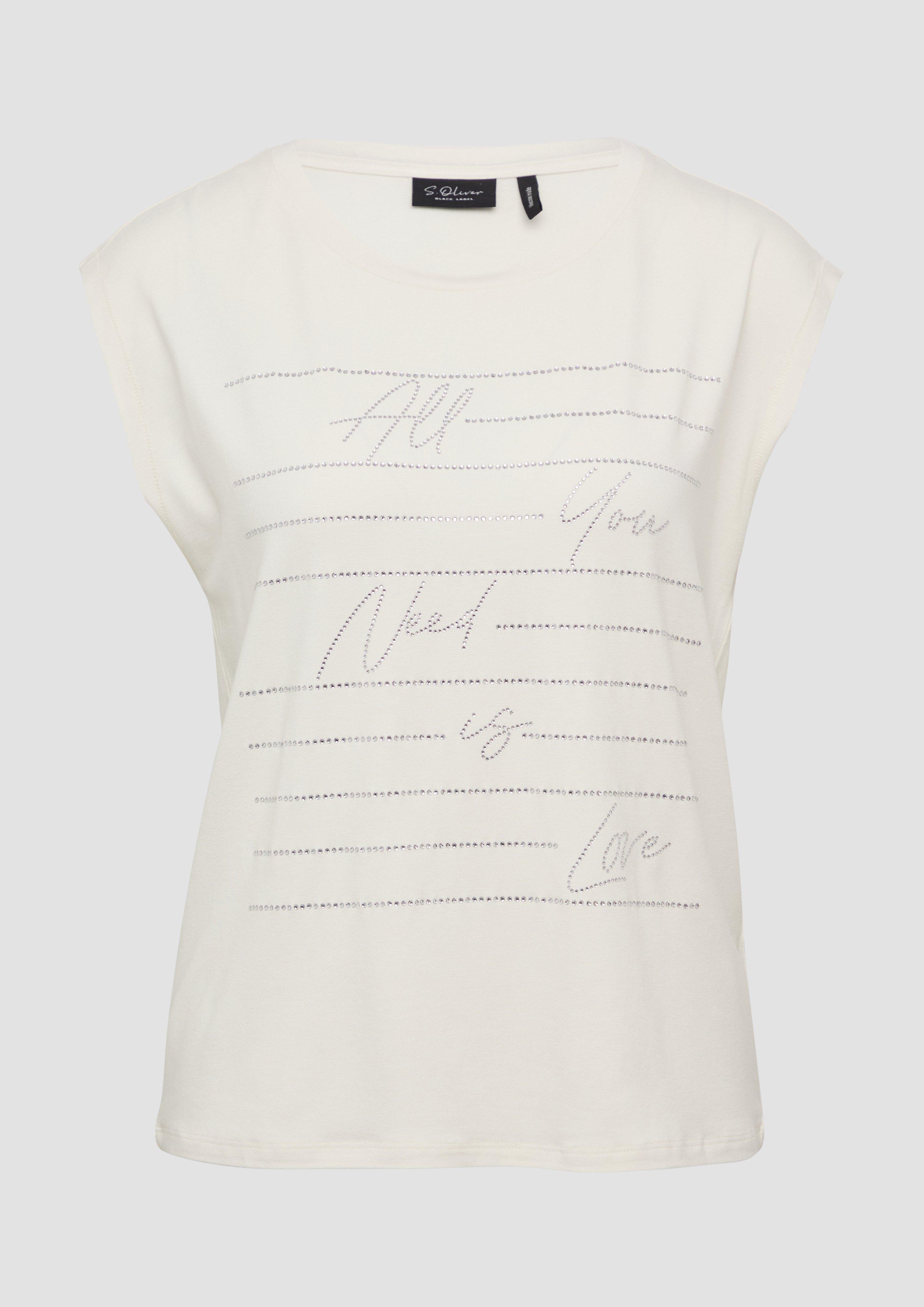 s.Oliver - T-Shirt im Relaxed Fit mit Glitzer-Artwork, Damen, creme