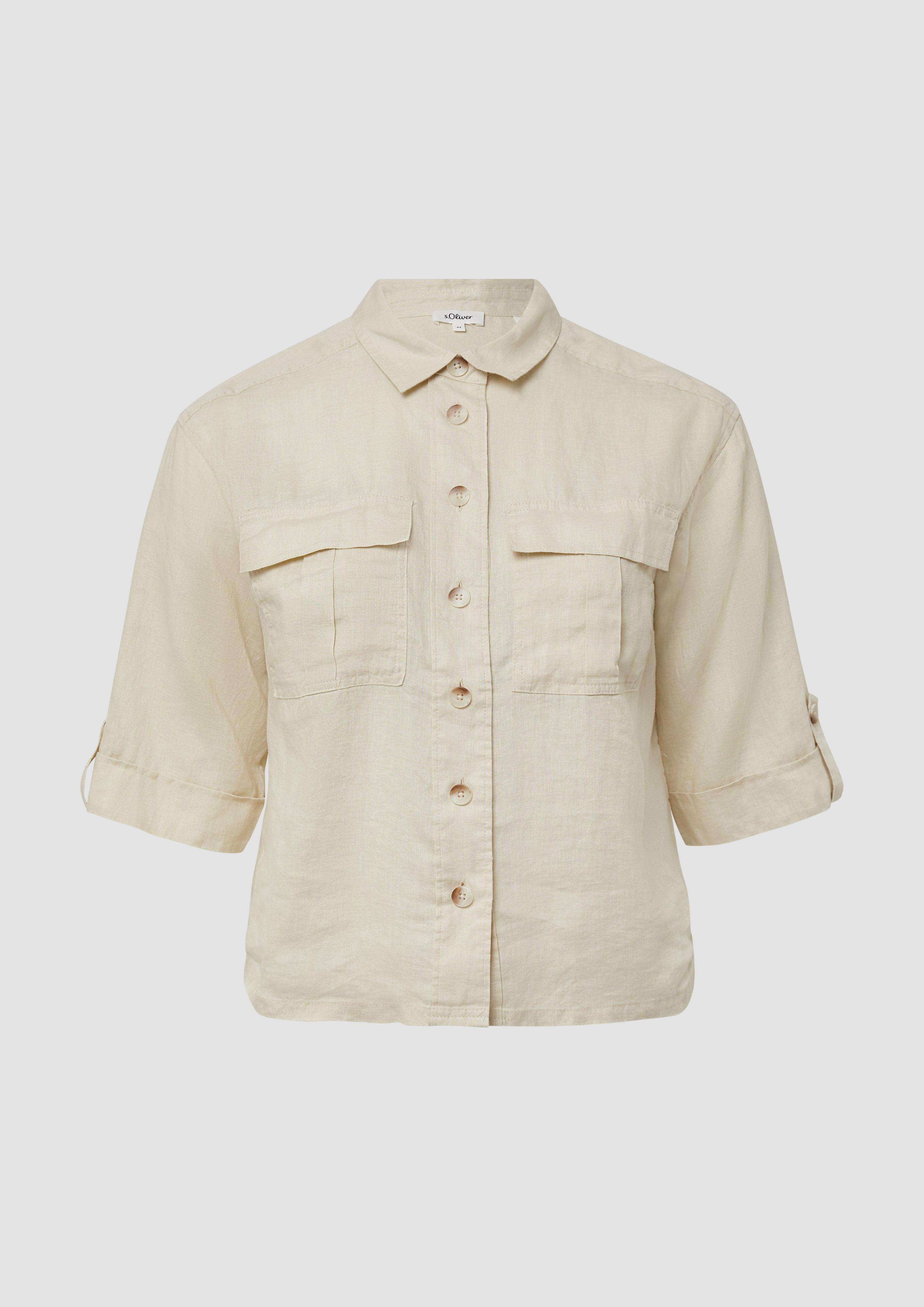 s.Oliver - Leinen-Overshirt im Relaxed Fit mit weiten 3/4-Ärmeln, Damen, creme