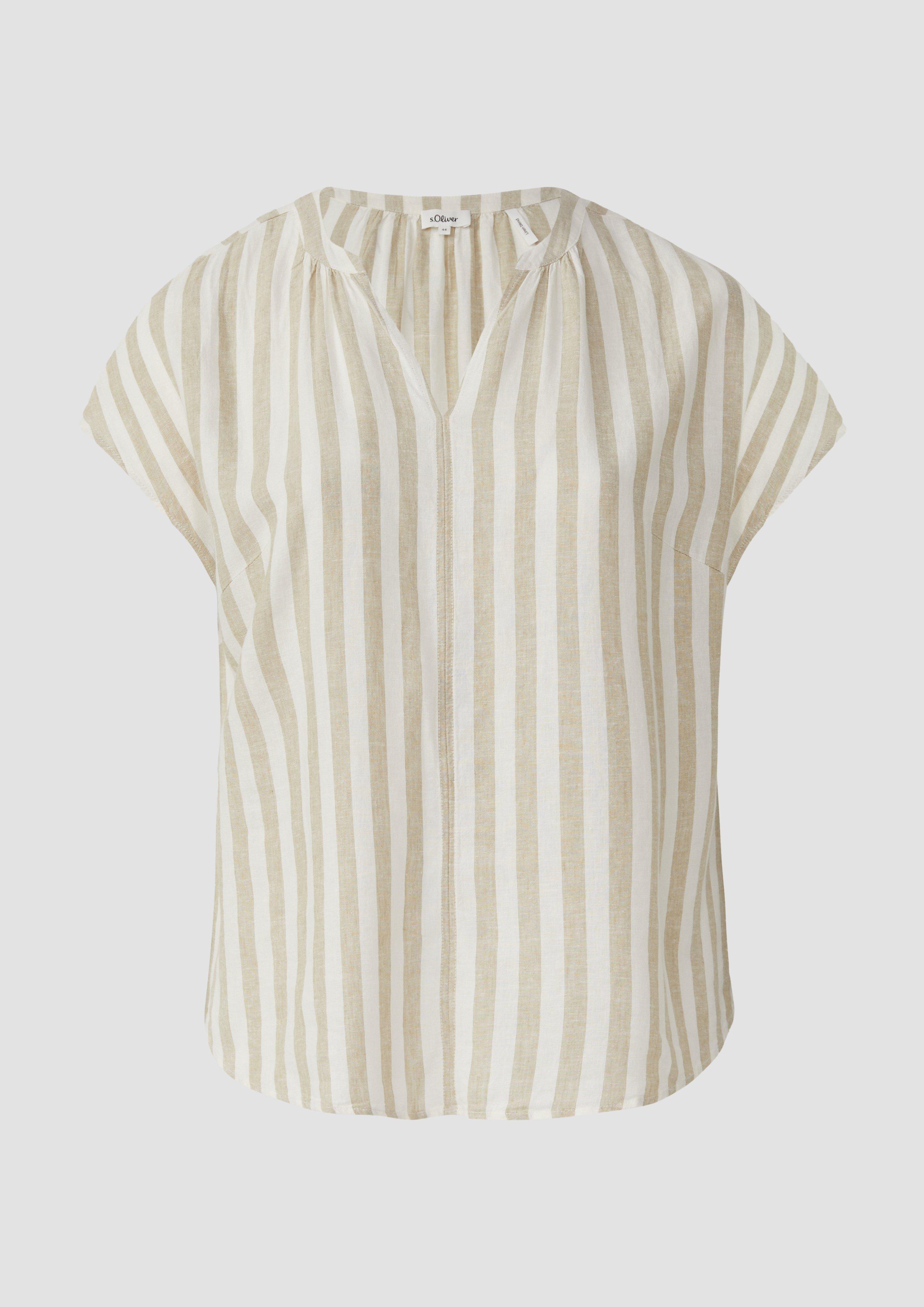 s.Oliver - Bluse aus Leinenmix, Damen, braun|weiß