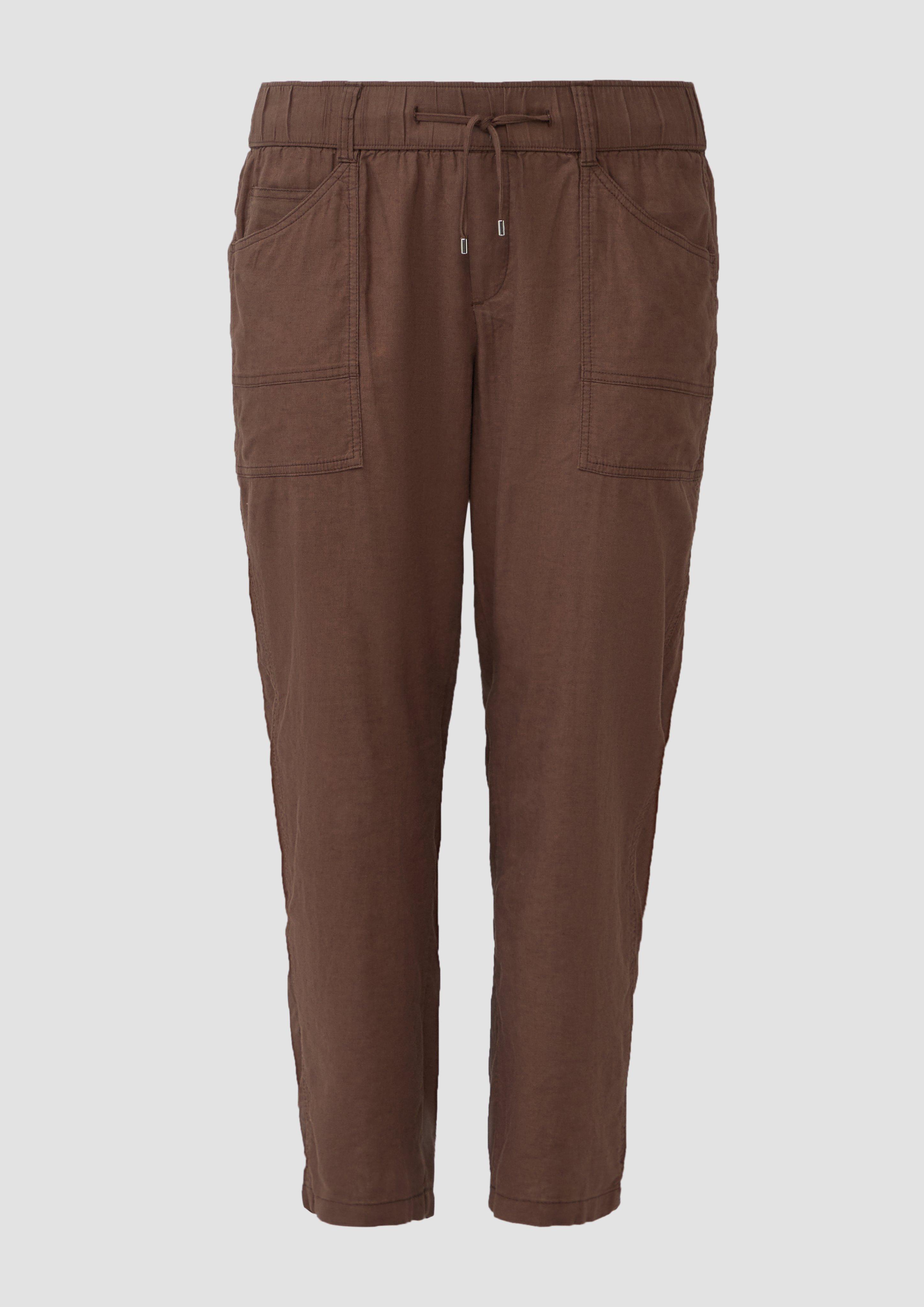 s.Oliver - Leinenmix-Hose im Relaxed Fit mit Elastikbund, Damen, braun