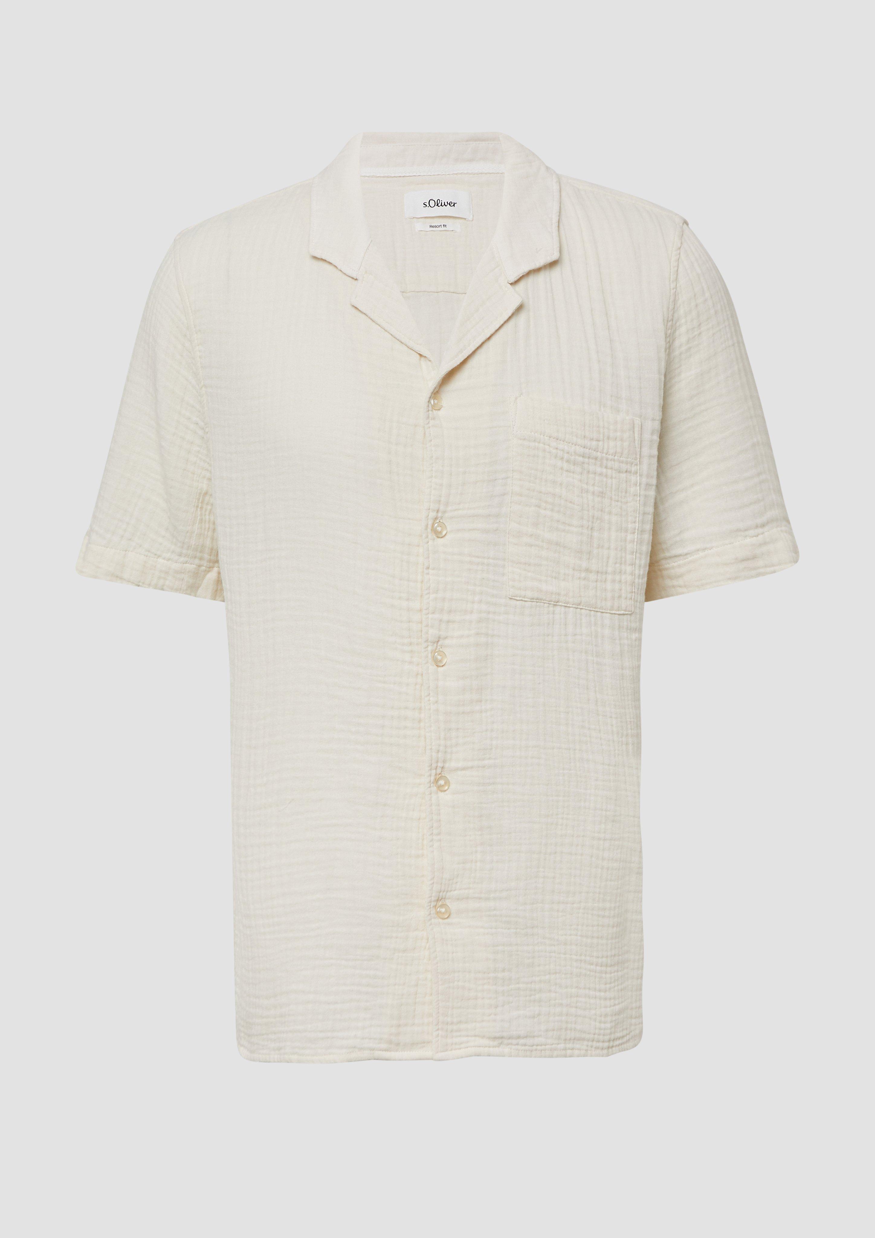 s.Oliver - Resort Fit: Luftiges Kurzarmhemd aus Musselin, Herren, creme