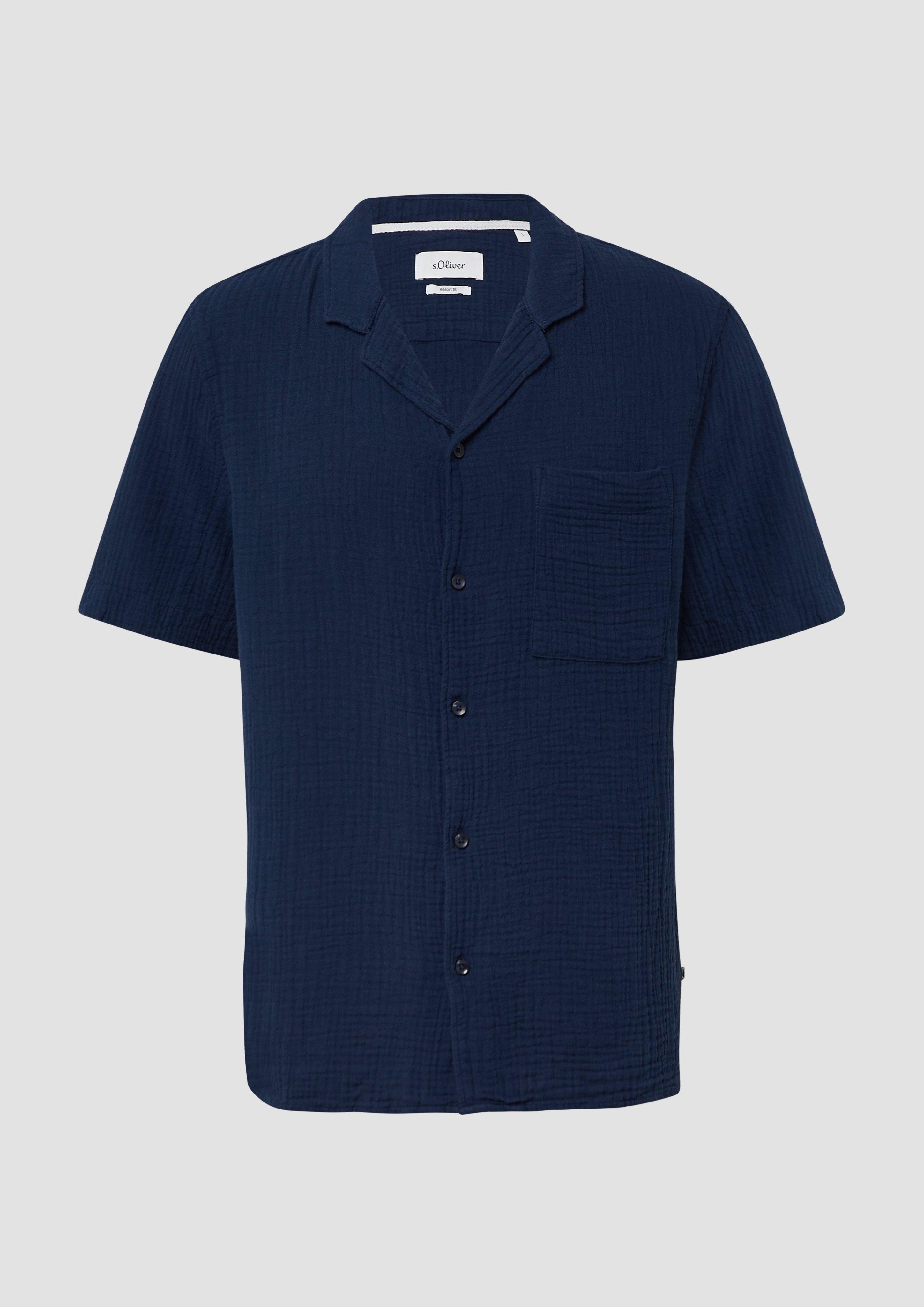 s.Oliver - Resort Fit: Luftiges Kurzarmhemd aus Musselin, Herren, blau