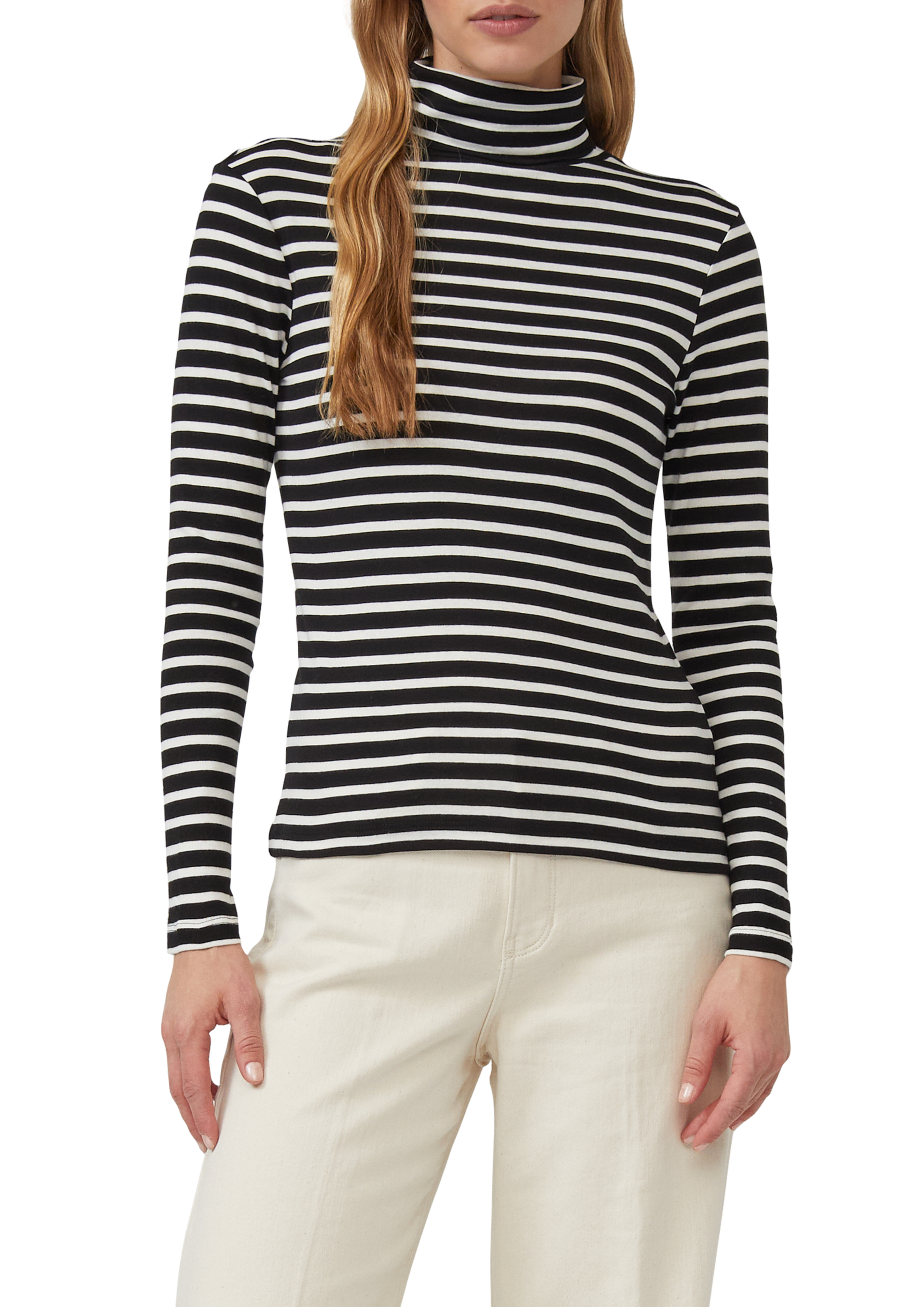 Striped long sleeve in slim fit with turtleneck Black