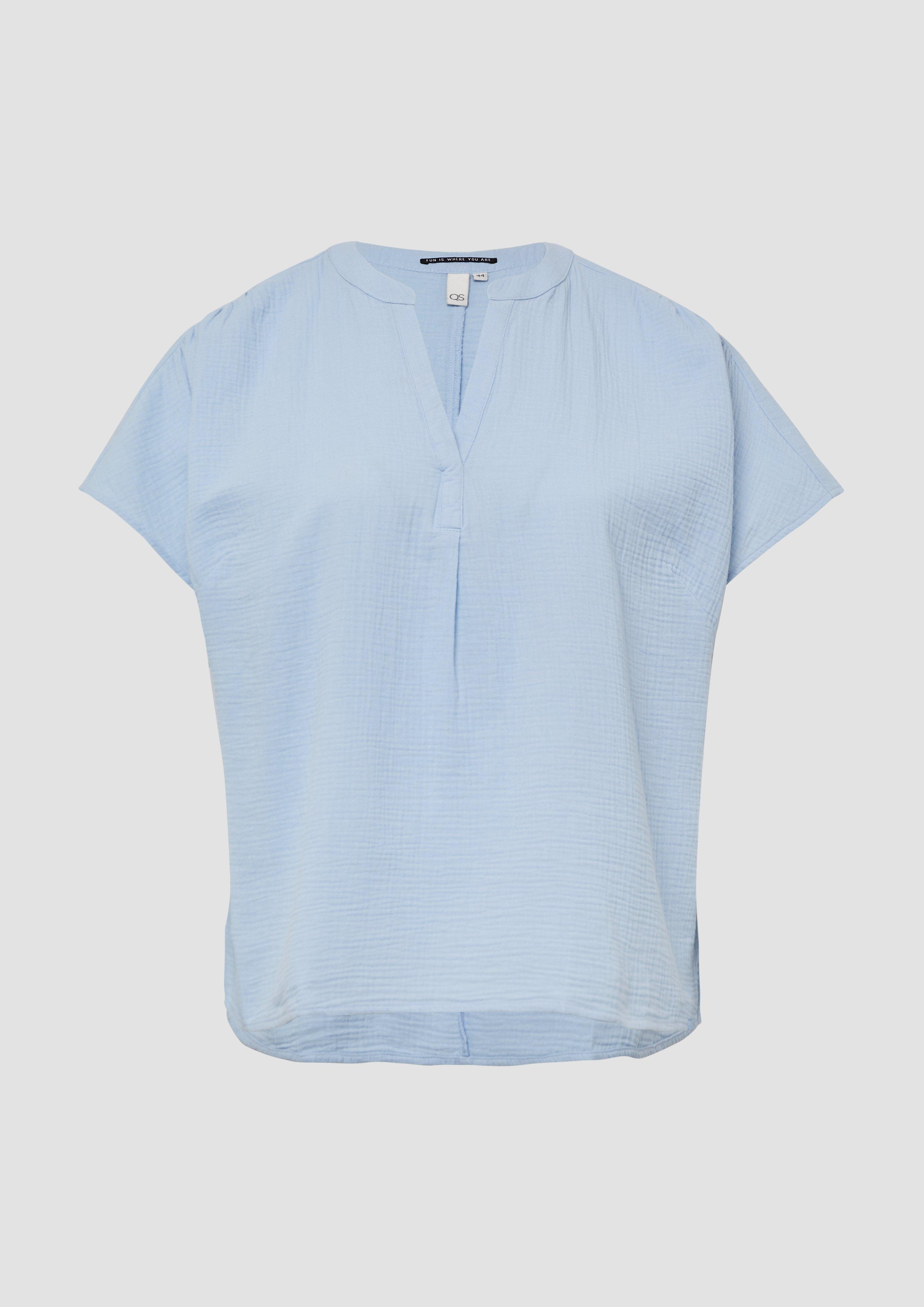 QS - Doubleface-Bluse mit Raffung, Damen, blau