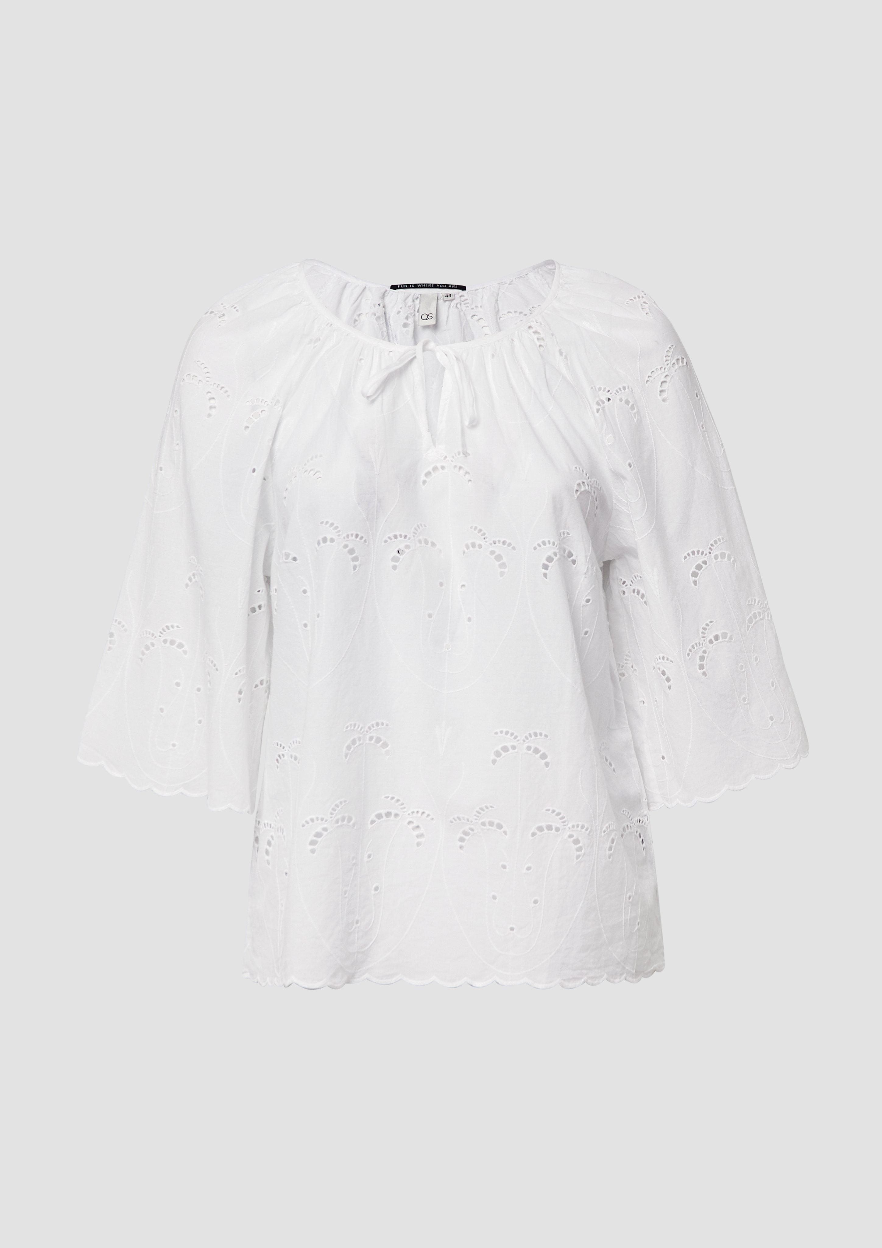 QS - Bluse mit Lochspitzen-Details, Damen, weiß