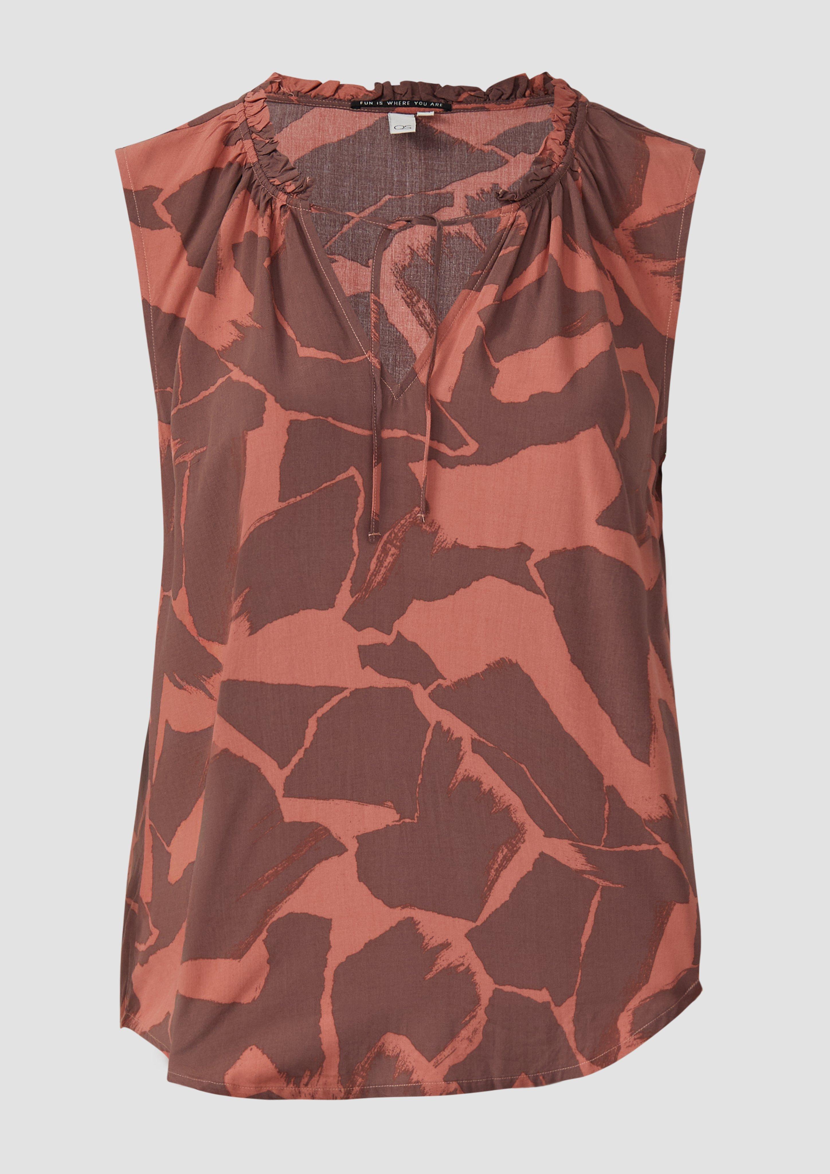 QS - Blusentop mit Rüschenkragen, Damen, orange|lila