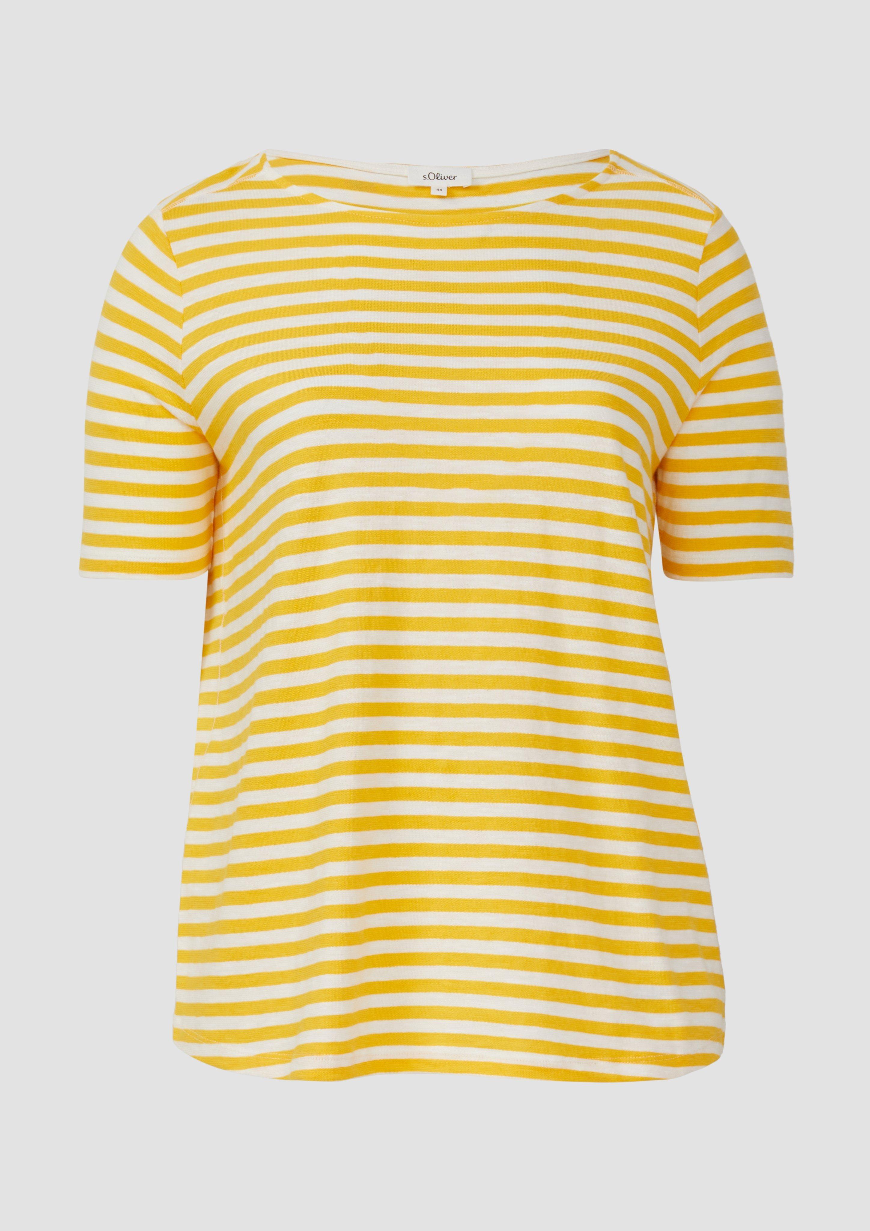 s.Oliver - Gestreiftes T-Shirt mit Flammgarnstruktur, Damen, gelb