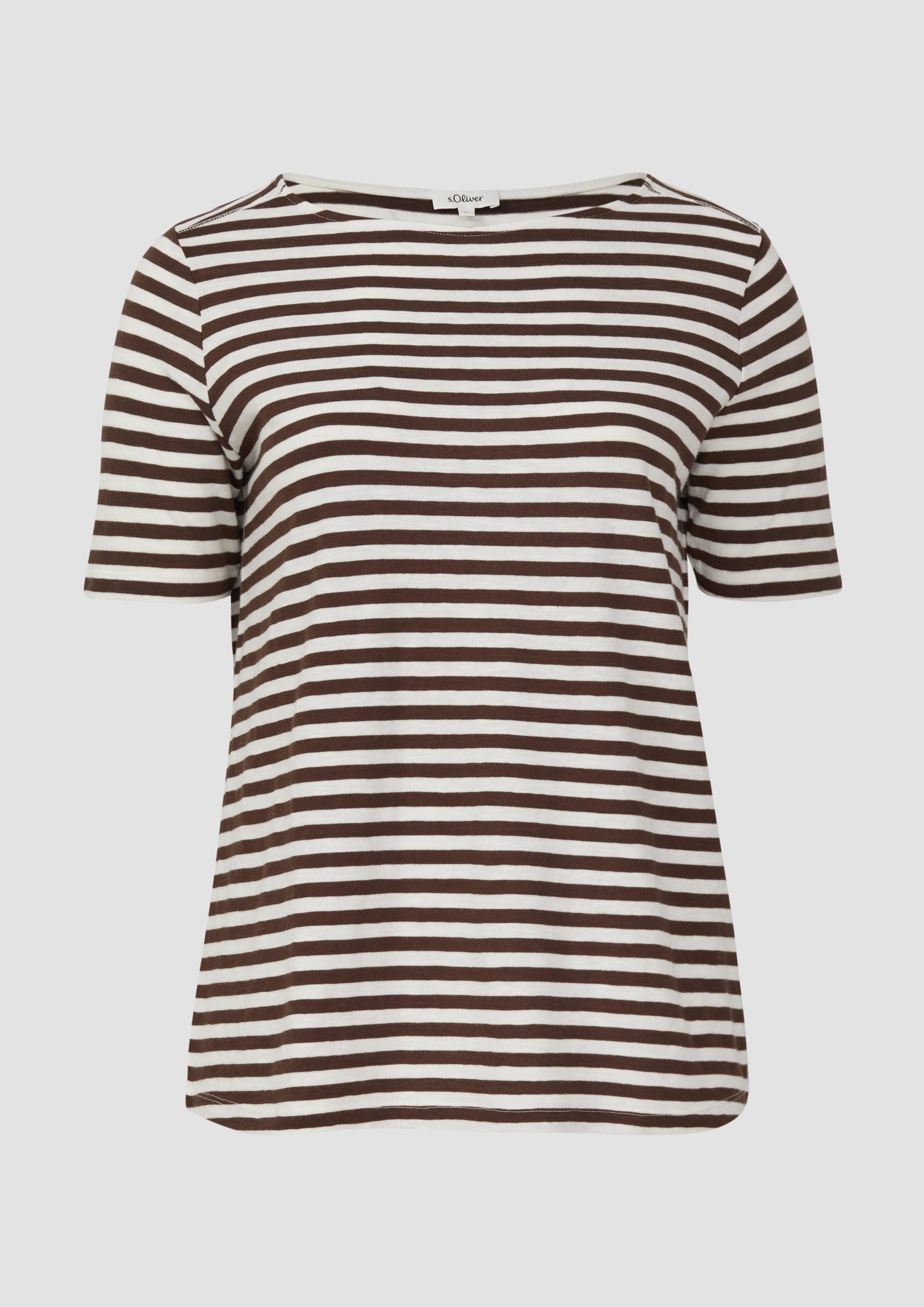 s.Oliver - Gestreiftes T-Shirt mit Flammgarnstruktur, Damen, braun