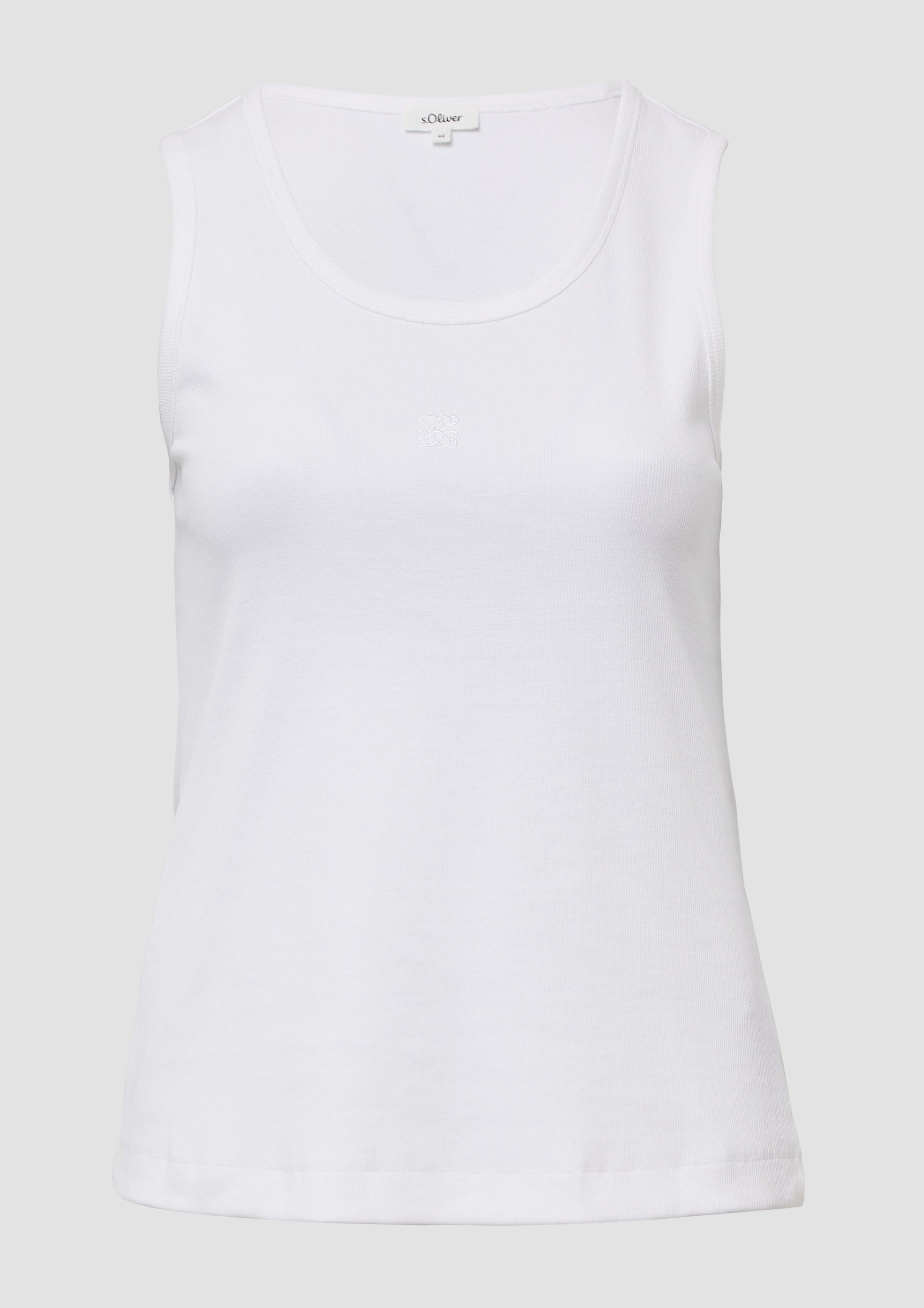 s.Oliver - Ripp-Top im Slim Fit mit Stickerei, Damen, weiß