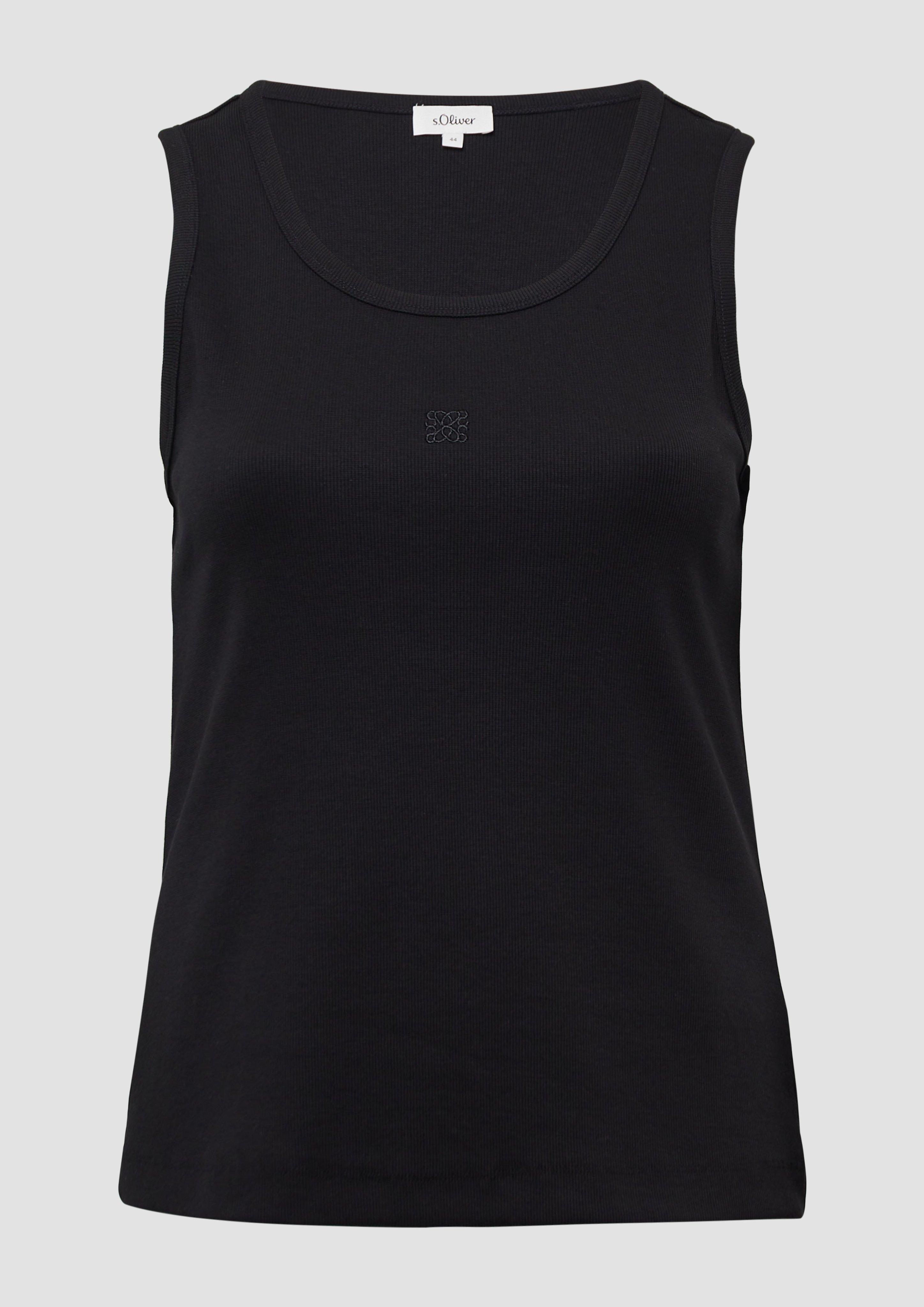 s.Oliver - Ripp-Top im Slim Fit mit Stickerei, Damen, schwarz