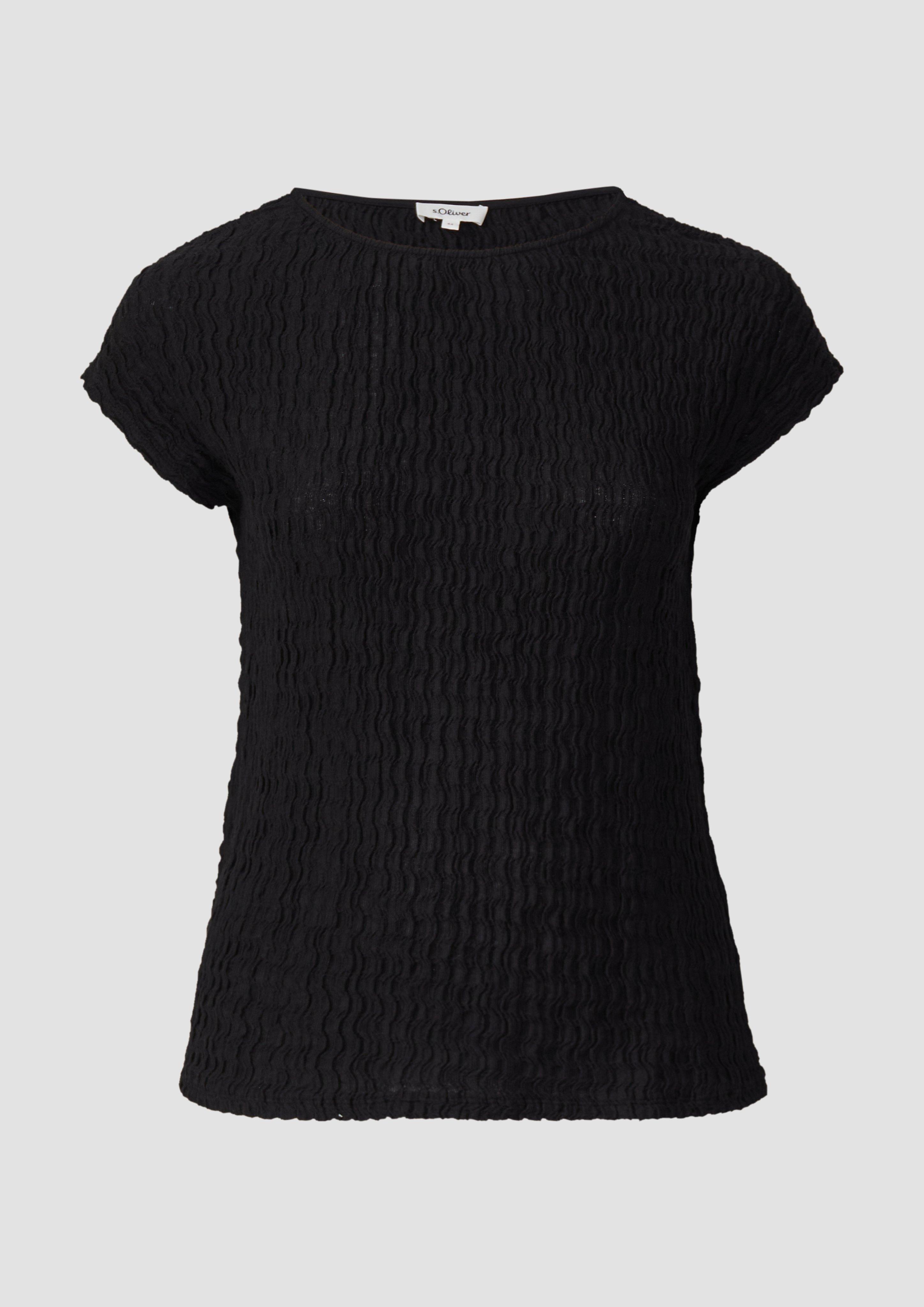 s.Oliver - Strukturiertes T-Shirt aus Baumwollmix im Relaxed Fit, Damen, schwarz