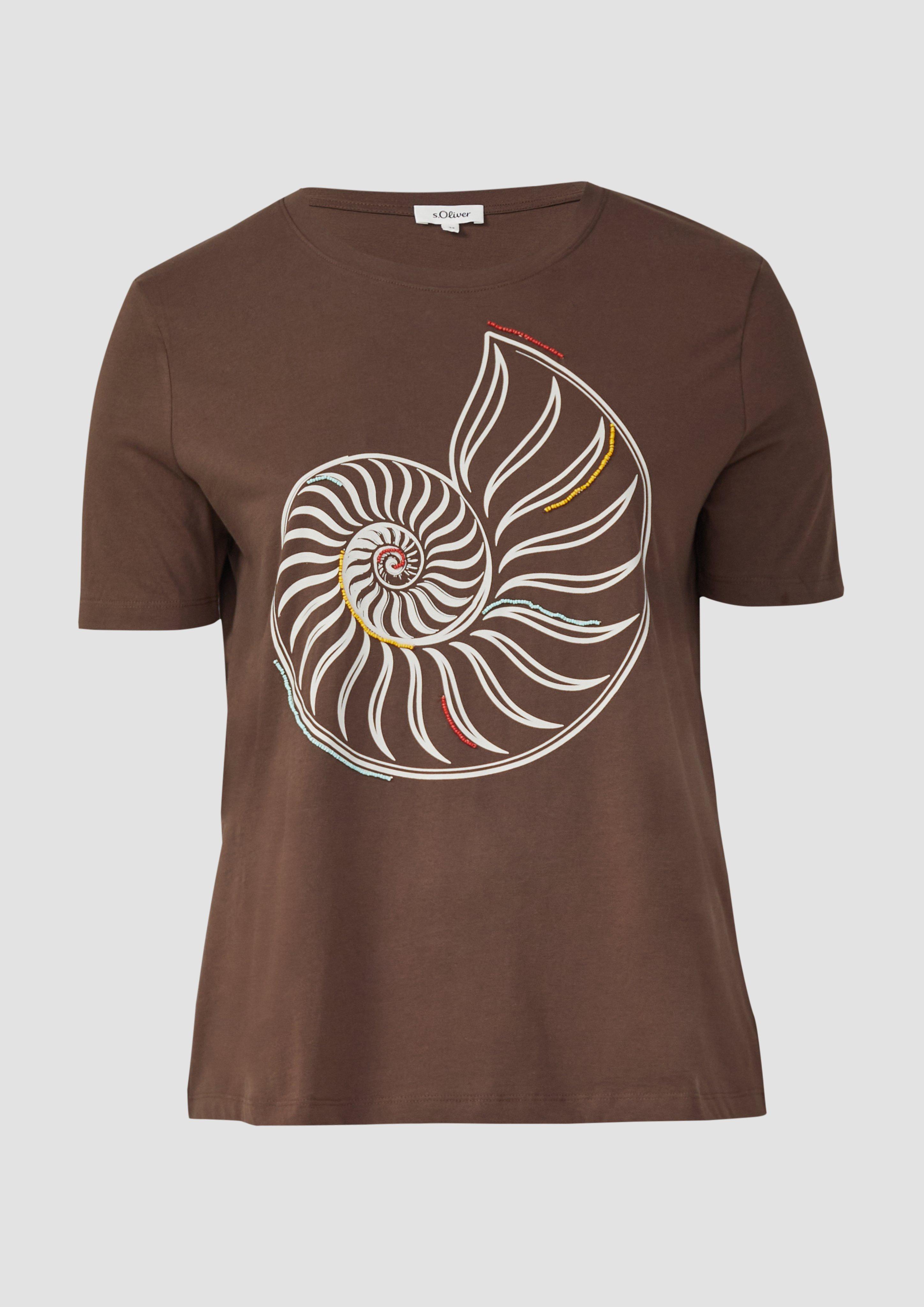 s.Oliver - Jersey-T-Shirt mit Artwork, Damen, braun
