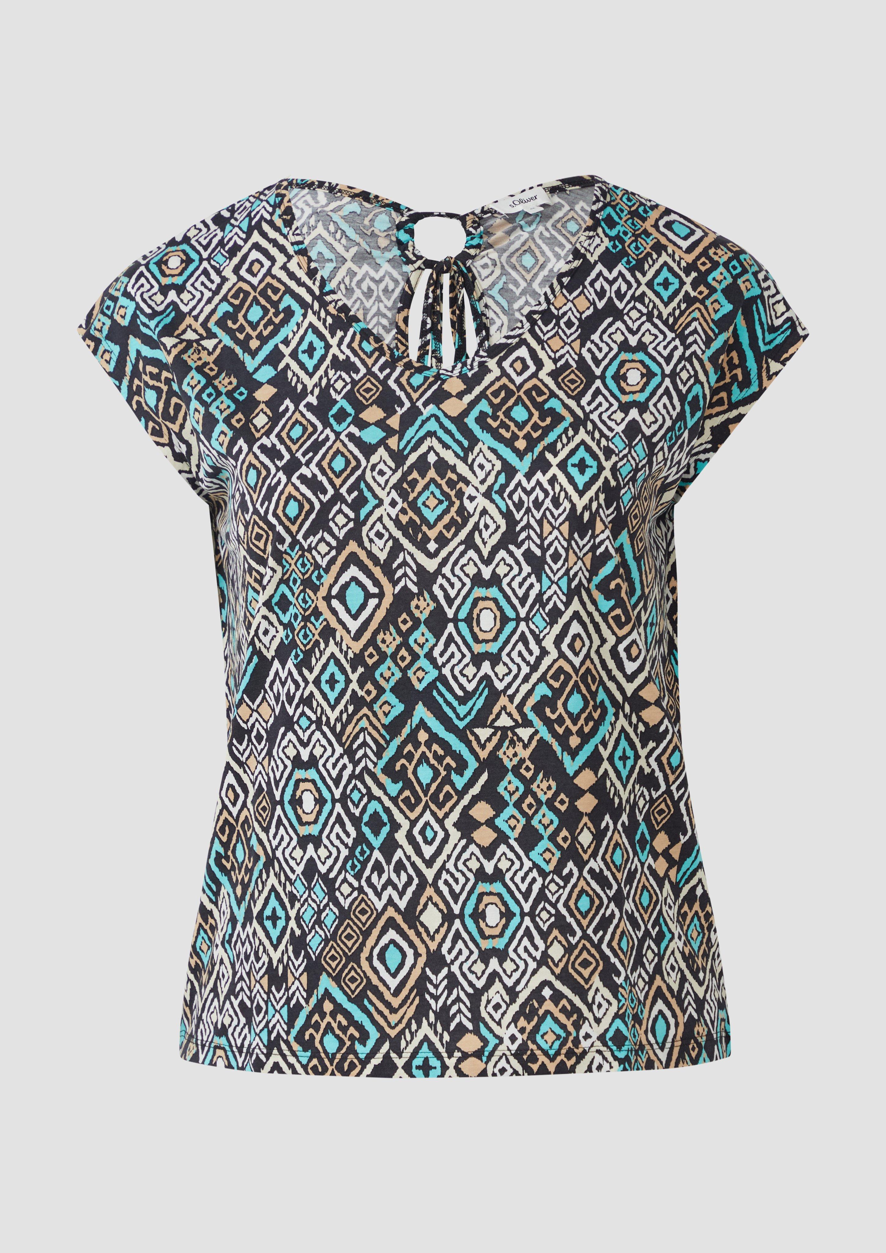 s.Oliver - Ärmelloses Relaxed-Fit-Shirt mit Cut-out und Schleife, Damen, schwarz|mehrfarbig