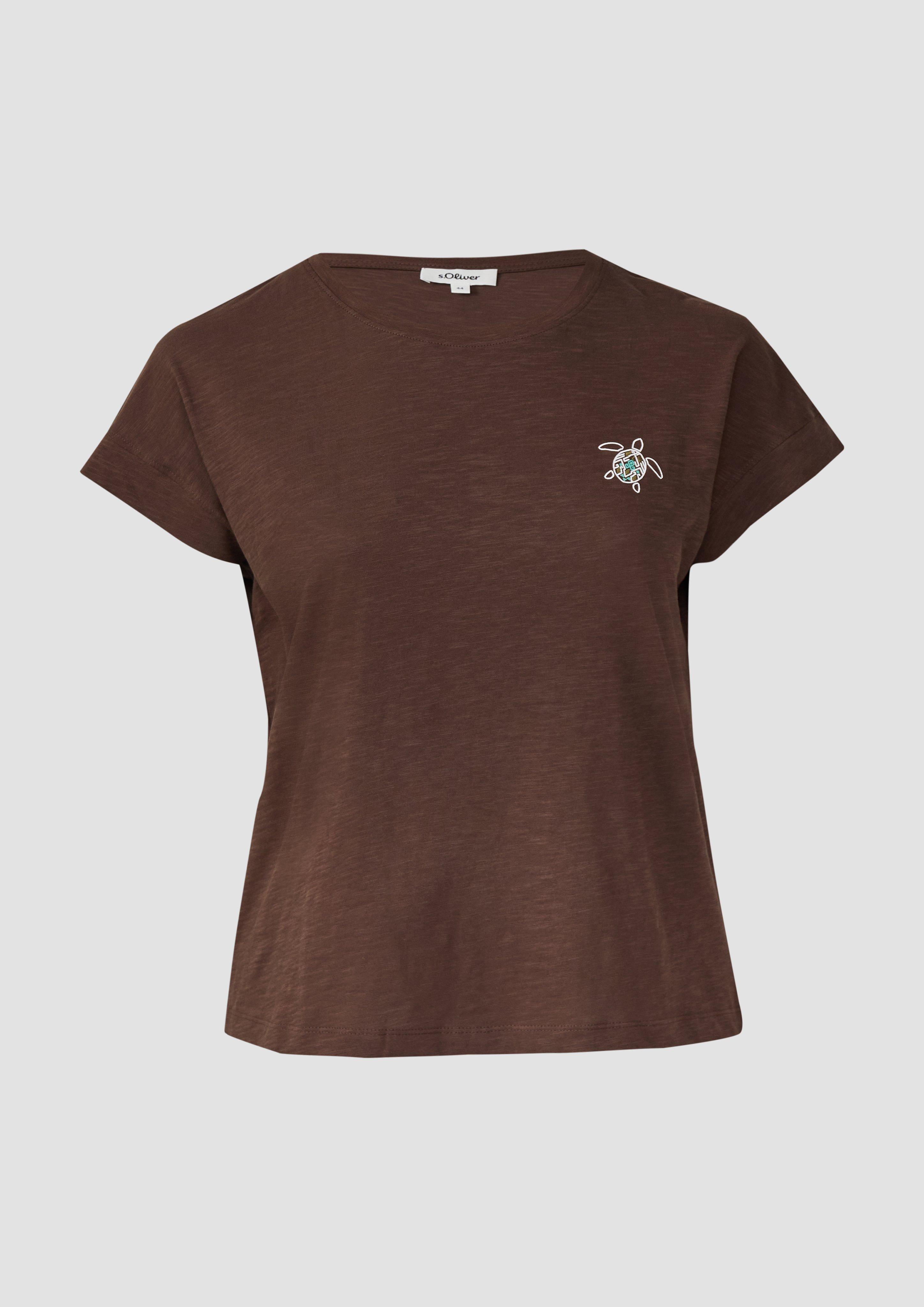 s.Oliver - T-Shirt im Relaxed Fit mit kleinem Artwork, Damen, braun