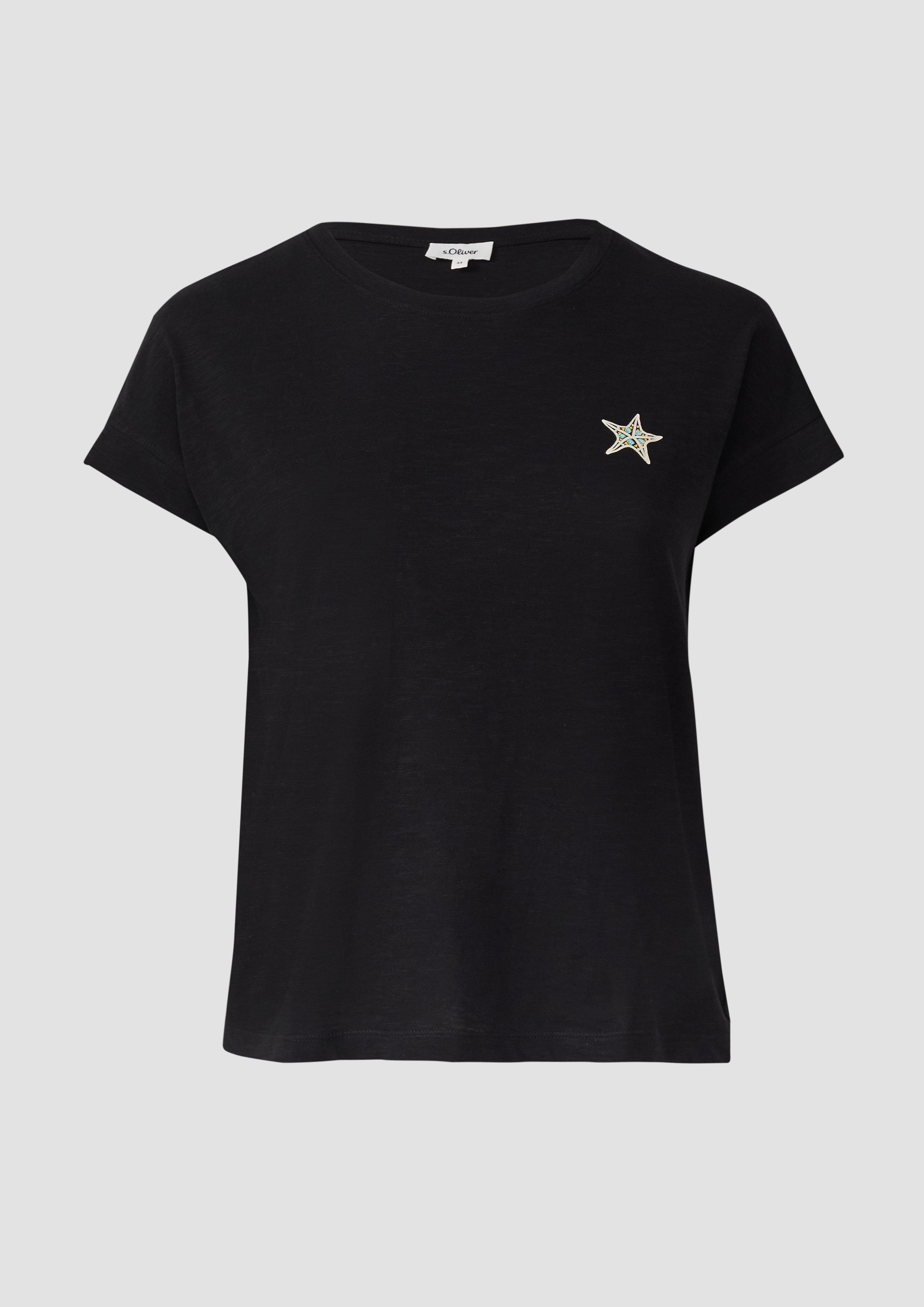 s.Oliver - T-Shirt im Relaxed Fit mit kleinem Artwork, Damen, schwarz