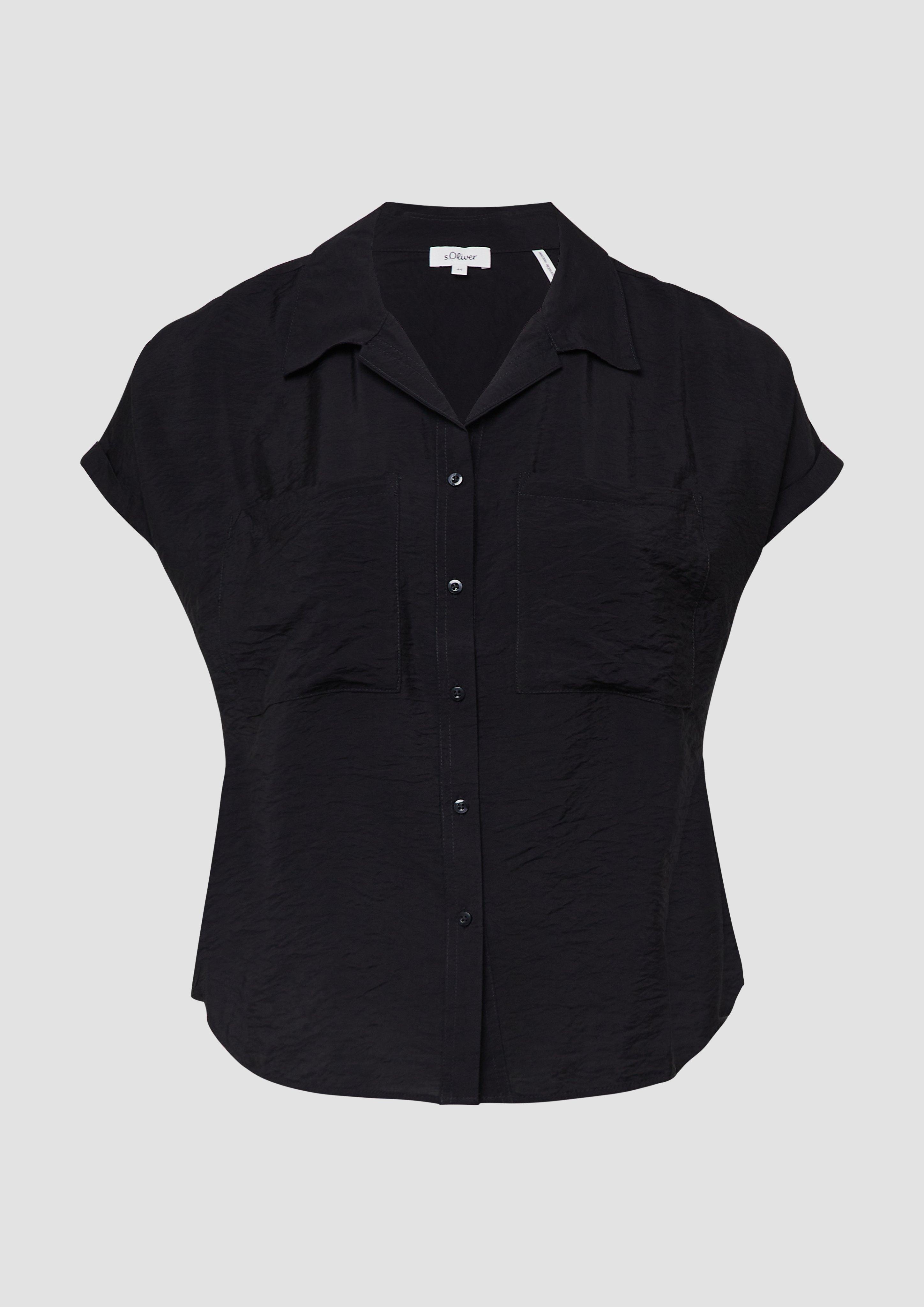 s.Oliver - Bluse aus strukturiertem Viskosemix mit aufgesetzter Tasche, Damen, schwarz