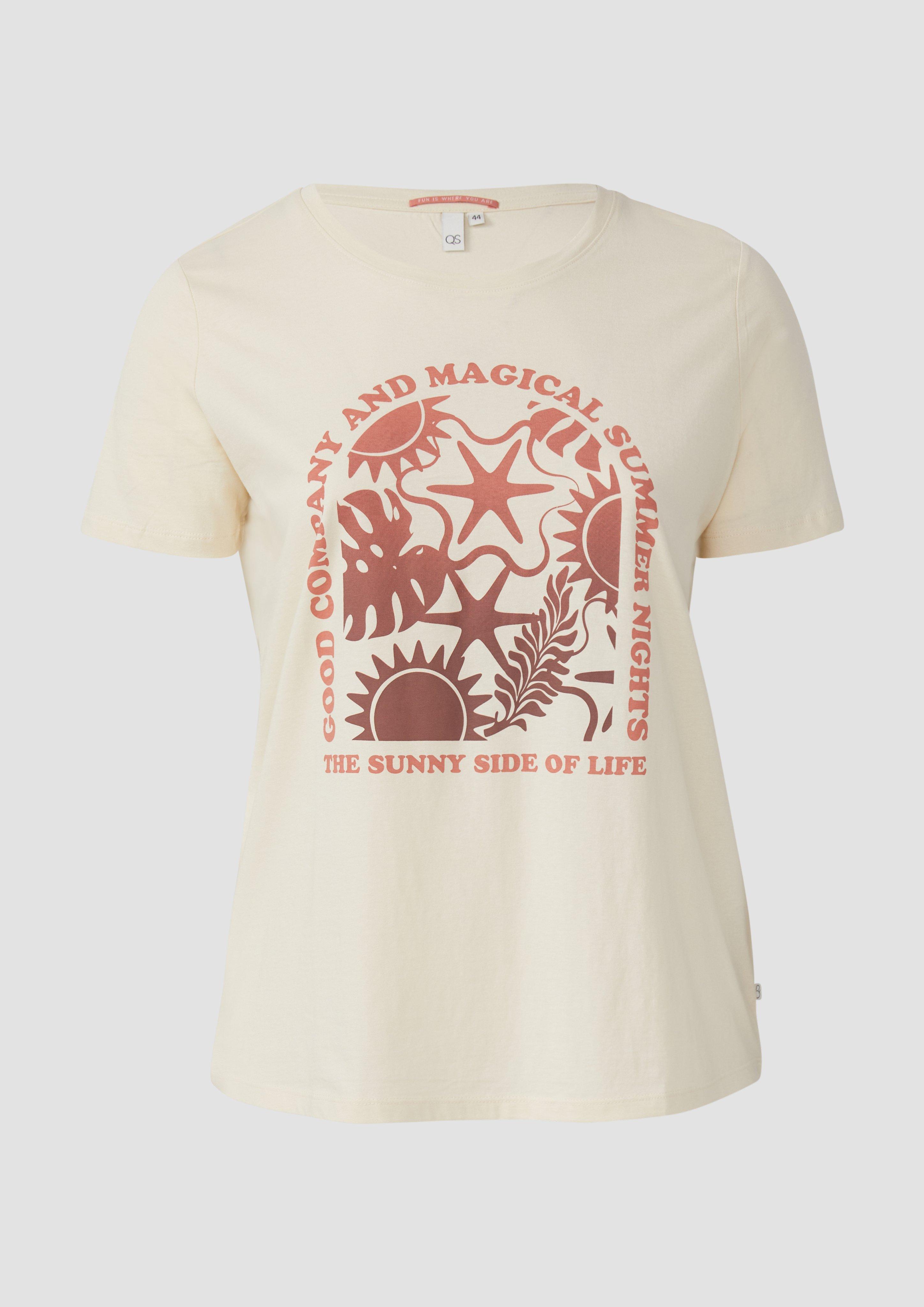QS - Baumwoll T-Shirt mit Frontprint, Damen, Beige