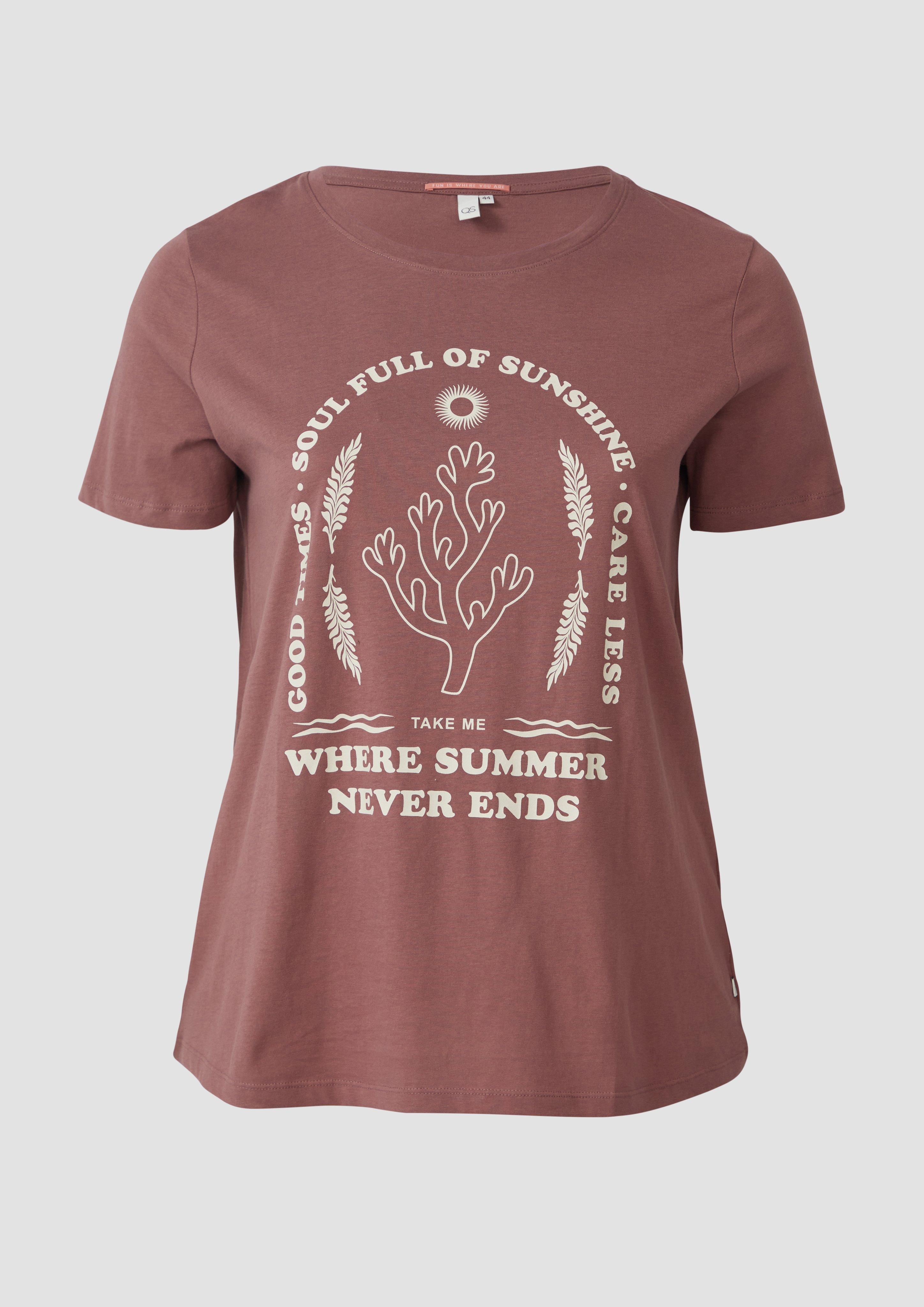 QS - Baumwoll T-Shirt mit Frontprint, Damen, Rosa