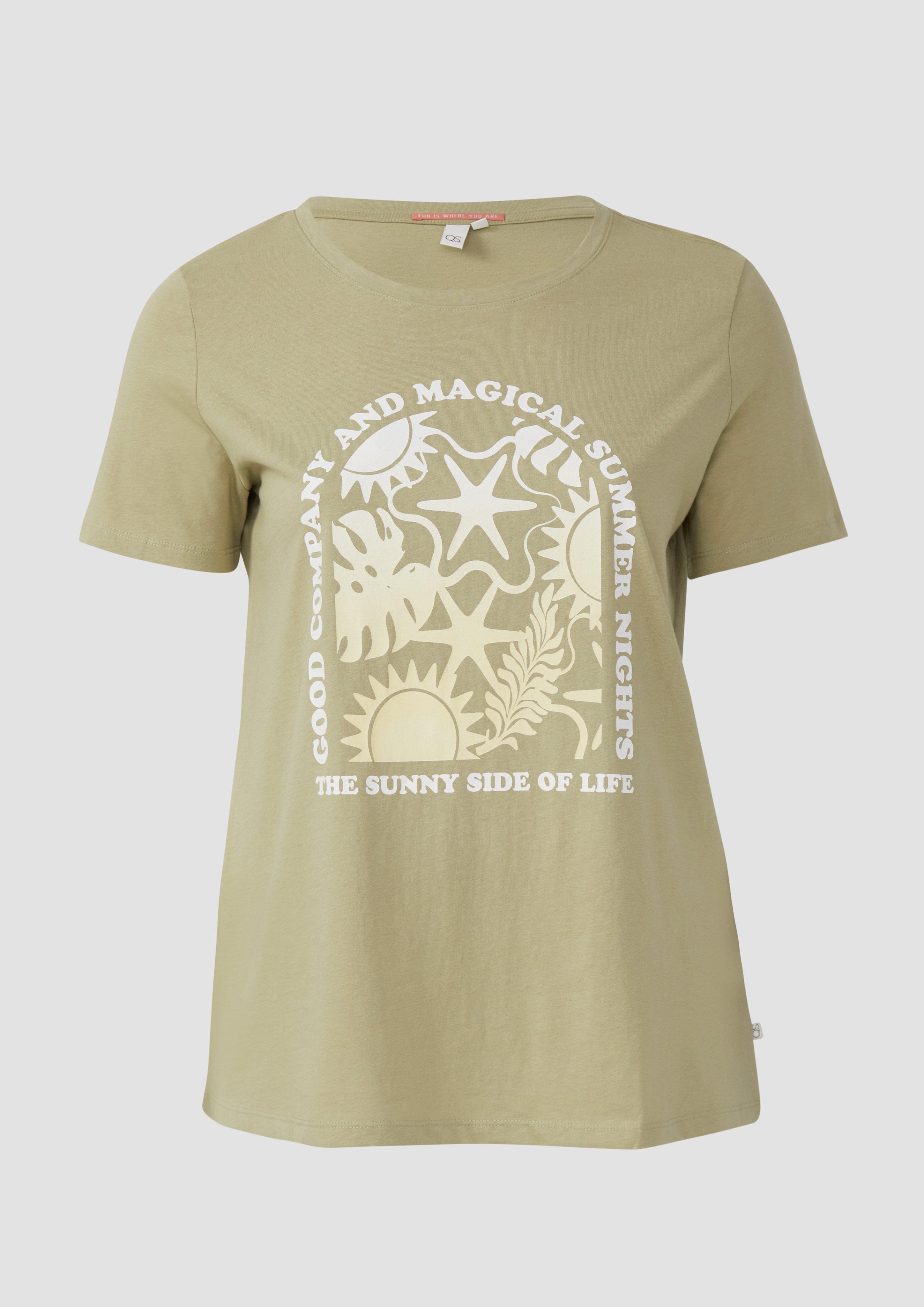 QS - Baumwoll T-Shirt mit Frontprint, Damen, grün