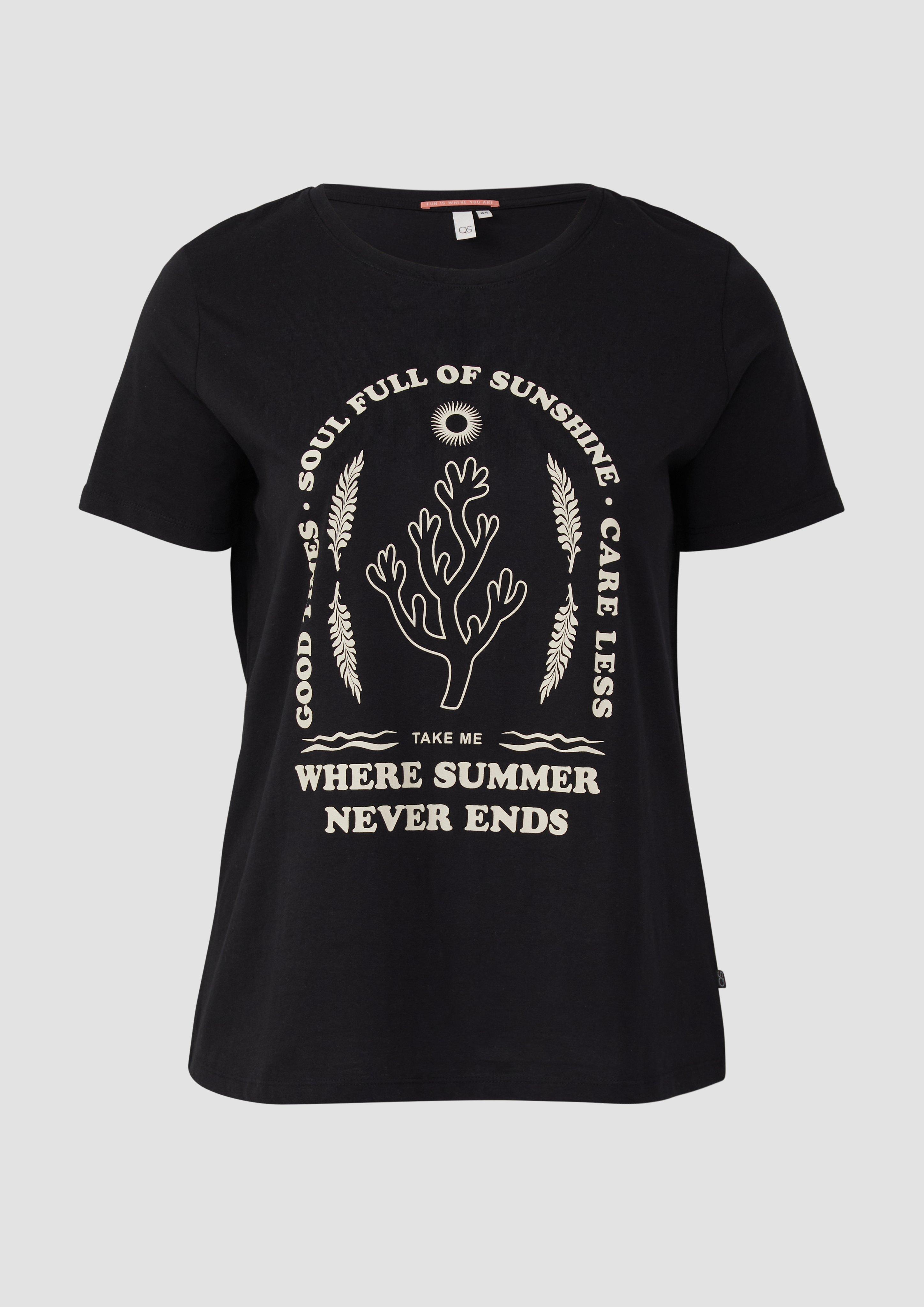QS - Baumwoll T-Shirt mit Frontprint, Damen, schwarz